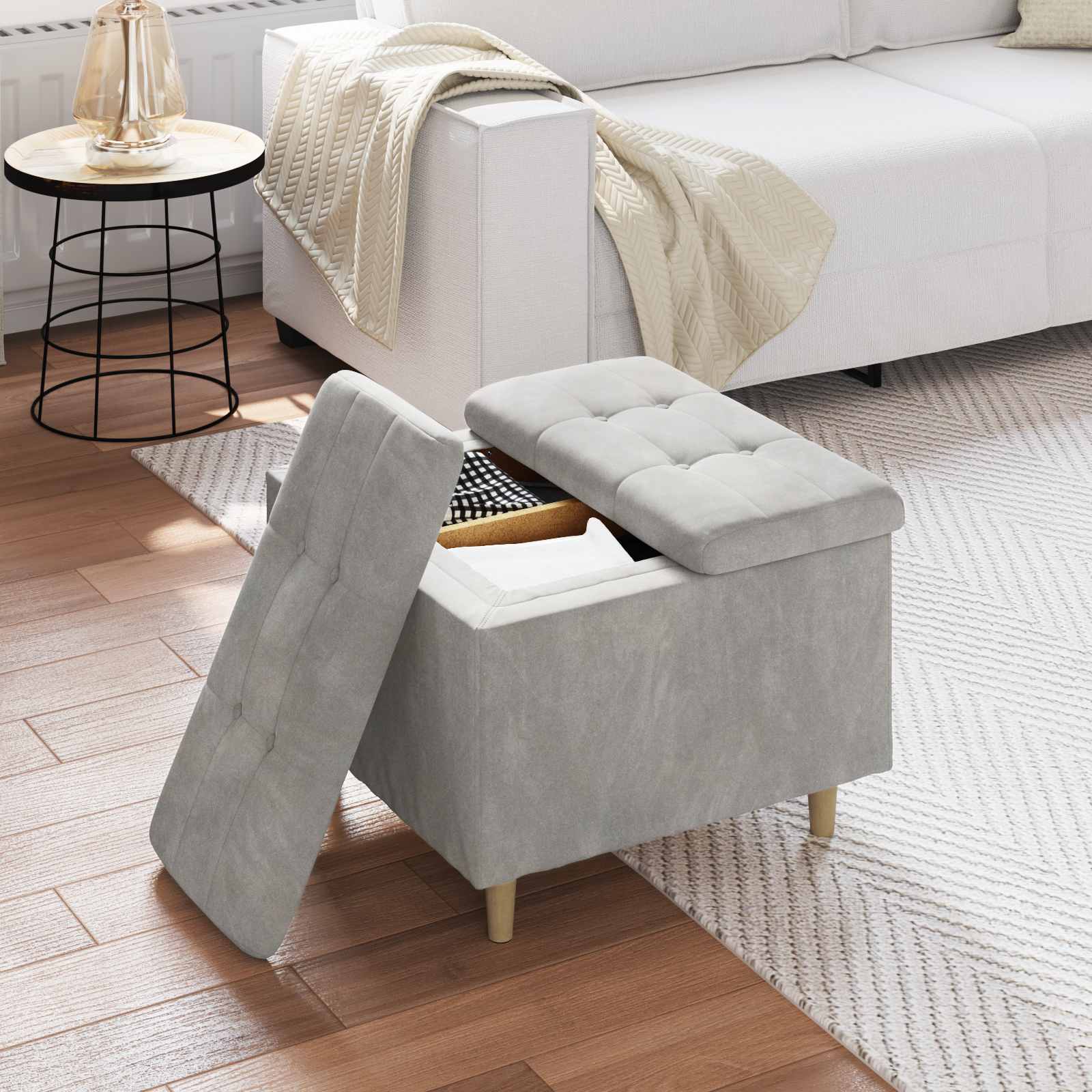 Pouf de rangement Gris clair 60 x 60 x 45 cm Velours - XIOS