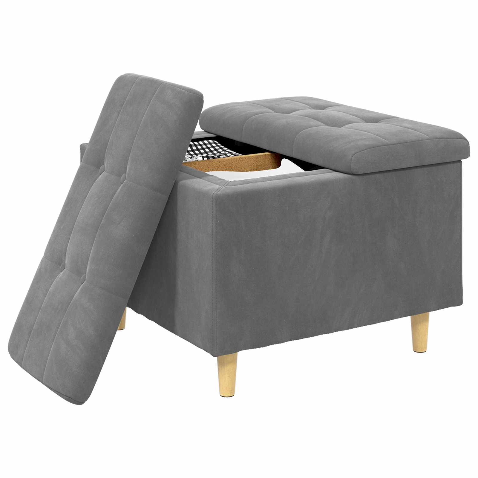 Pouf de rangement Gris foncé 60 x 60 x 45 cm Velours - XIOS
