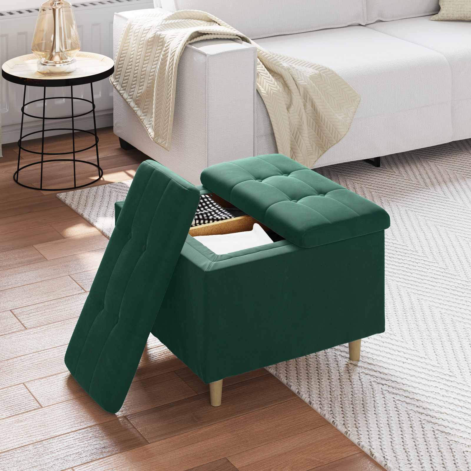 Pouf de rangement Vert foncé 60 x 60 x 45 cm Velours - XIOS