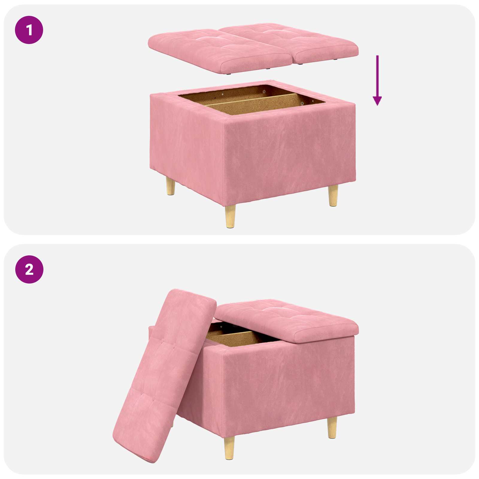 Pouf de rangement avec coussin Rose 60 x 60 x 45 cm Velours - XIOS