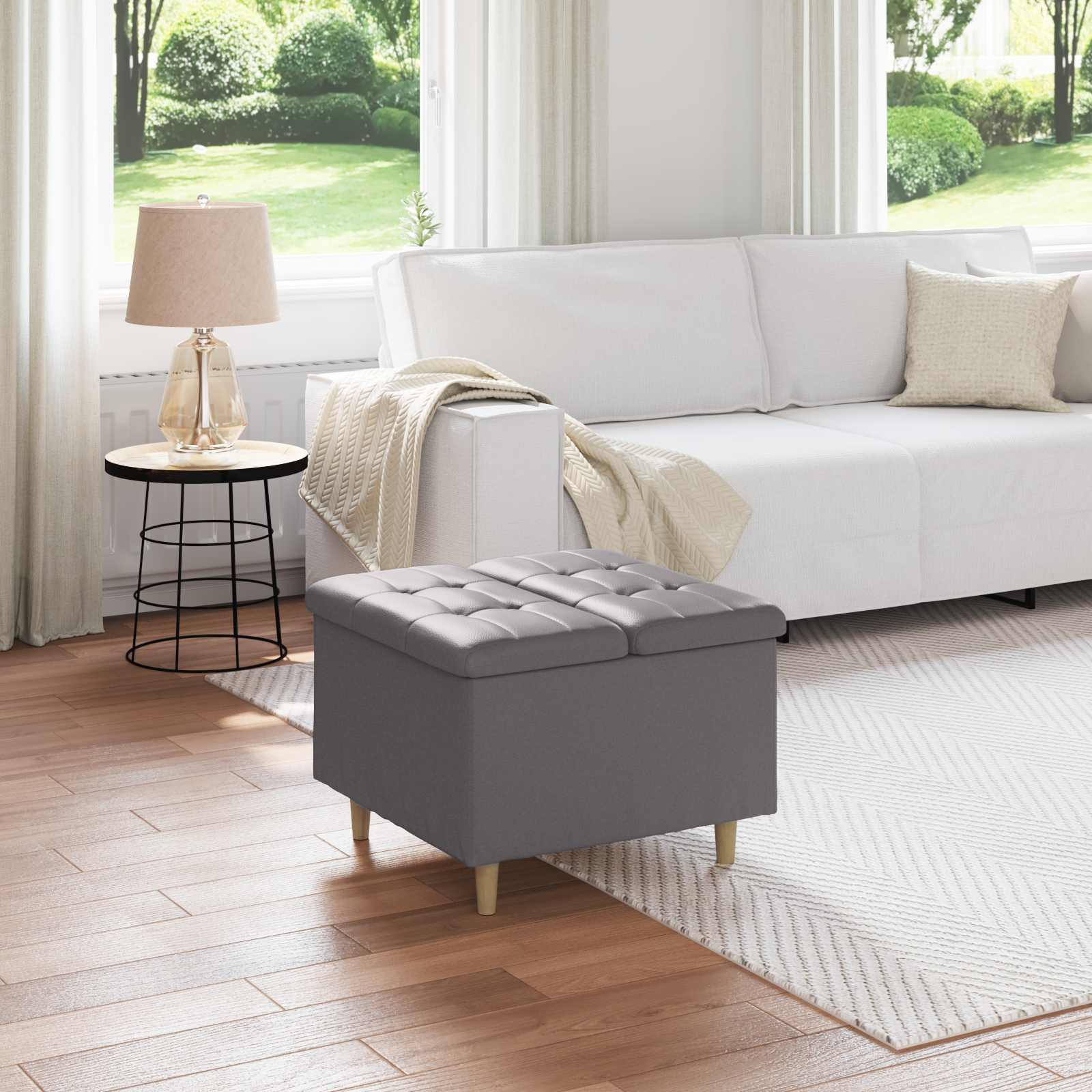 Pouf de rangement avec coussin Gris 60 x 60 x 45 cm Simili cuir - XIOS