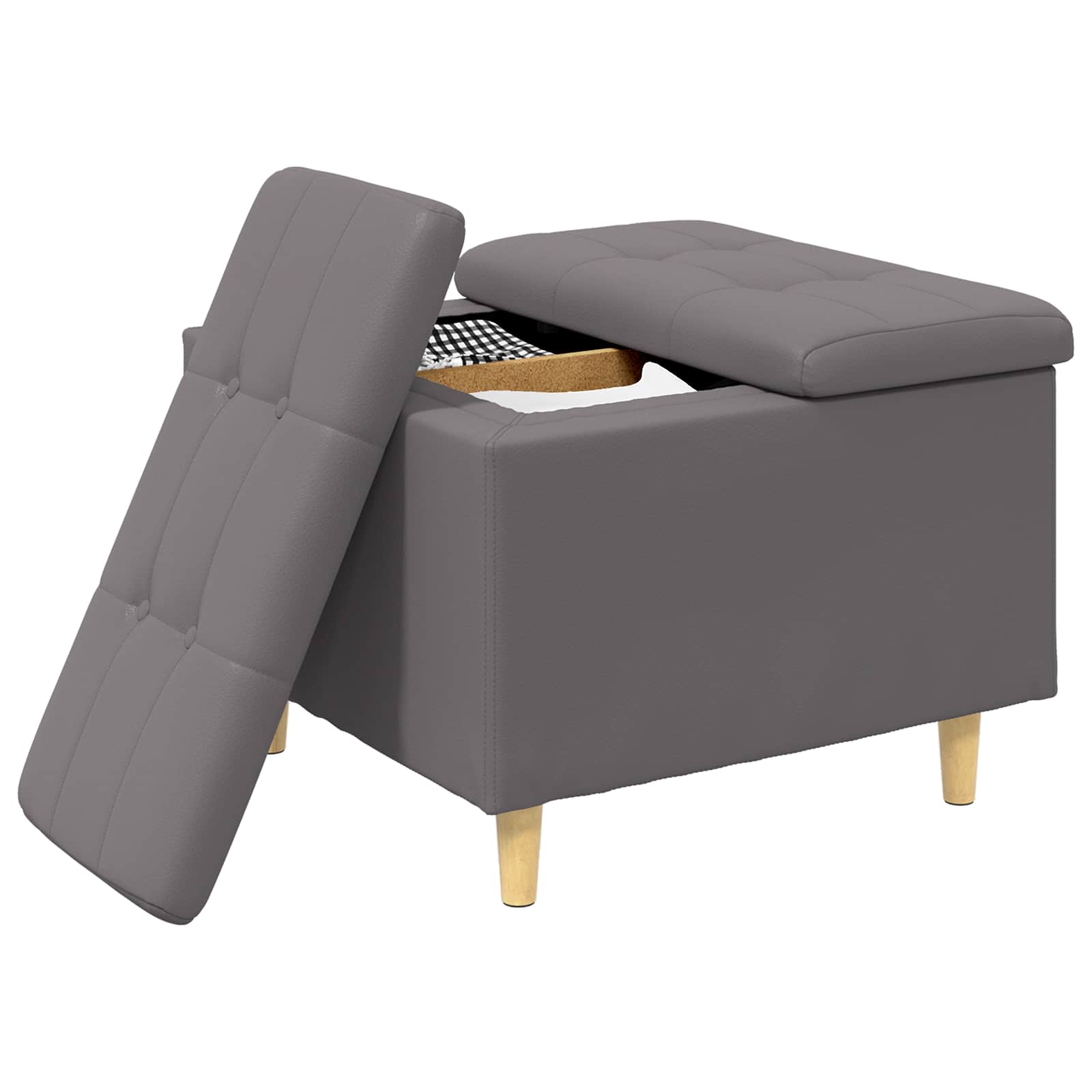 Pouf de rangement avec coussin Gris 60 x 60 x 45 cm Simili cuir - XIOS