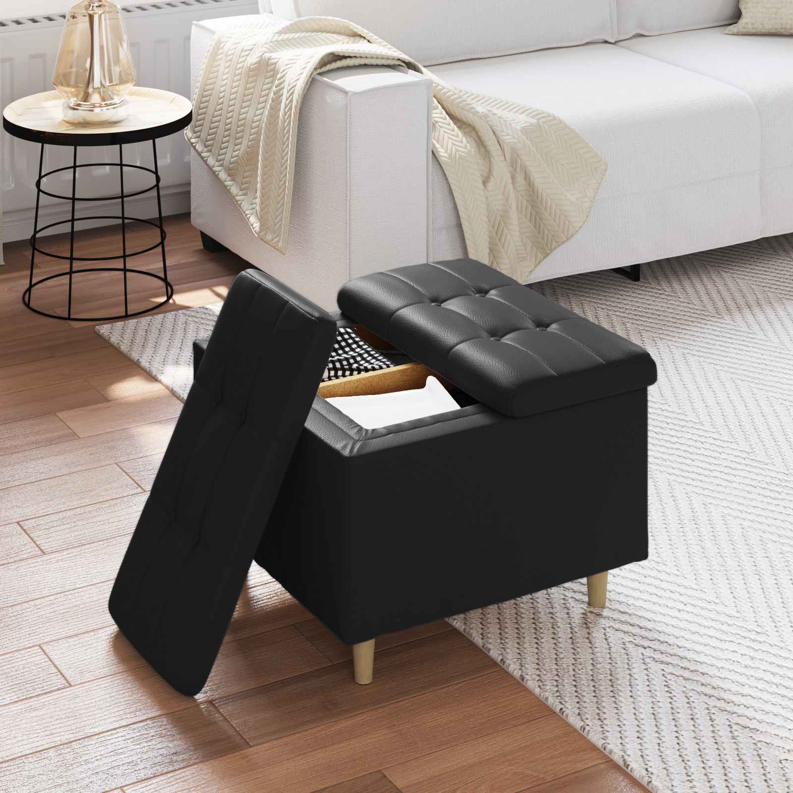 Pouf de rangement avec coussin Noir 60 x 60 x 45 cm Simili cuir - XIOS