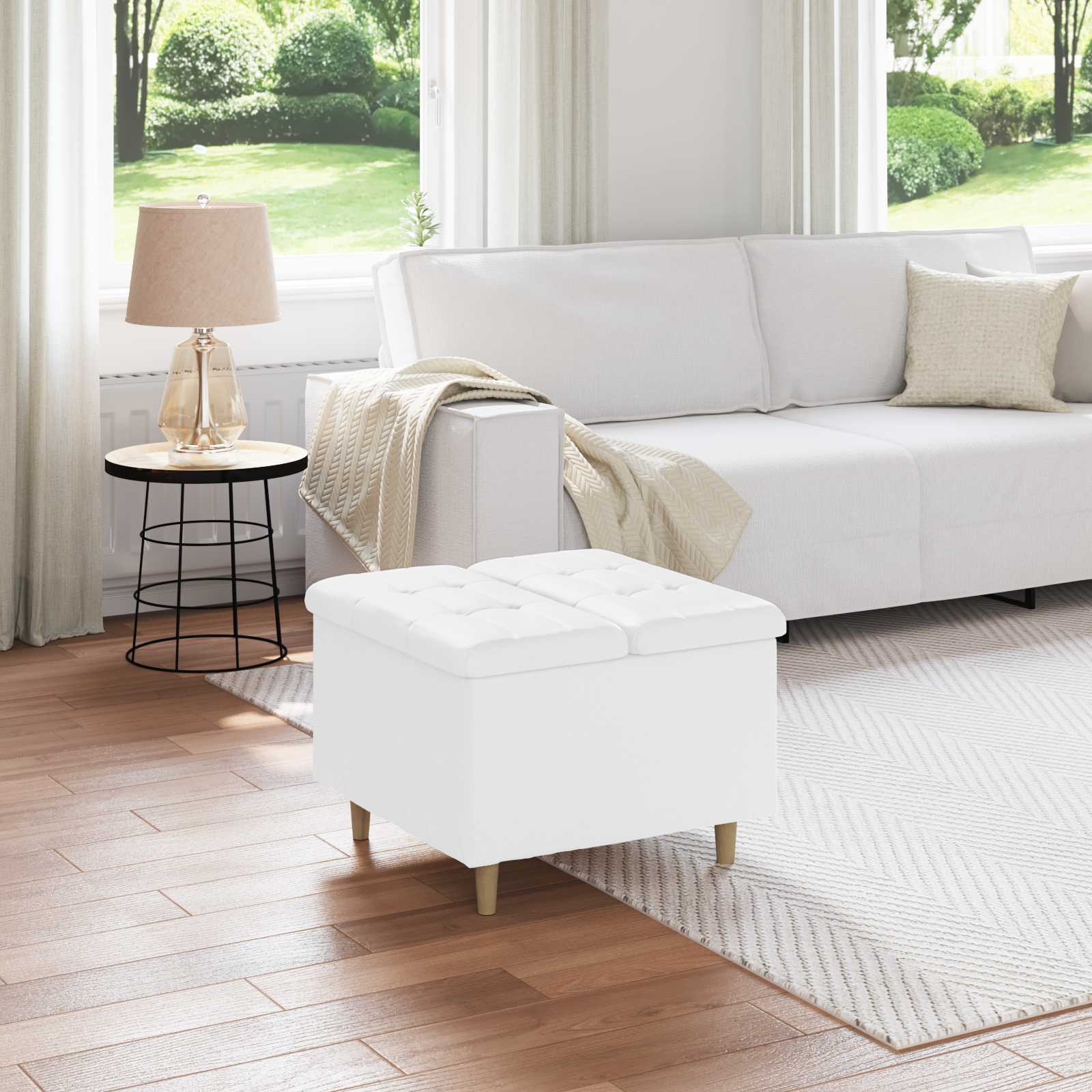 Pouf de rangement Blanc 60 x 60 x 45 cm Simili cuir - XIOS