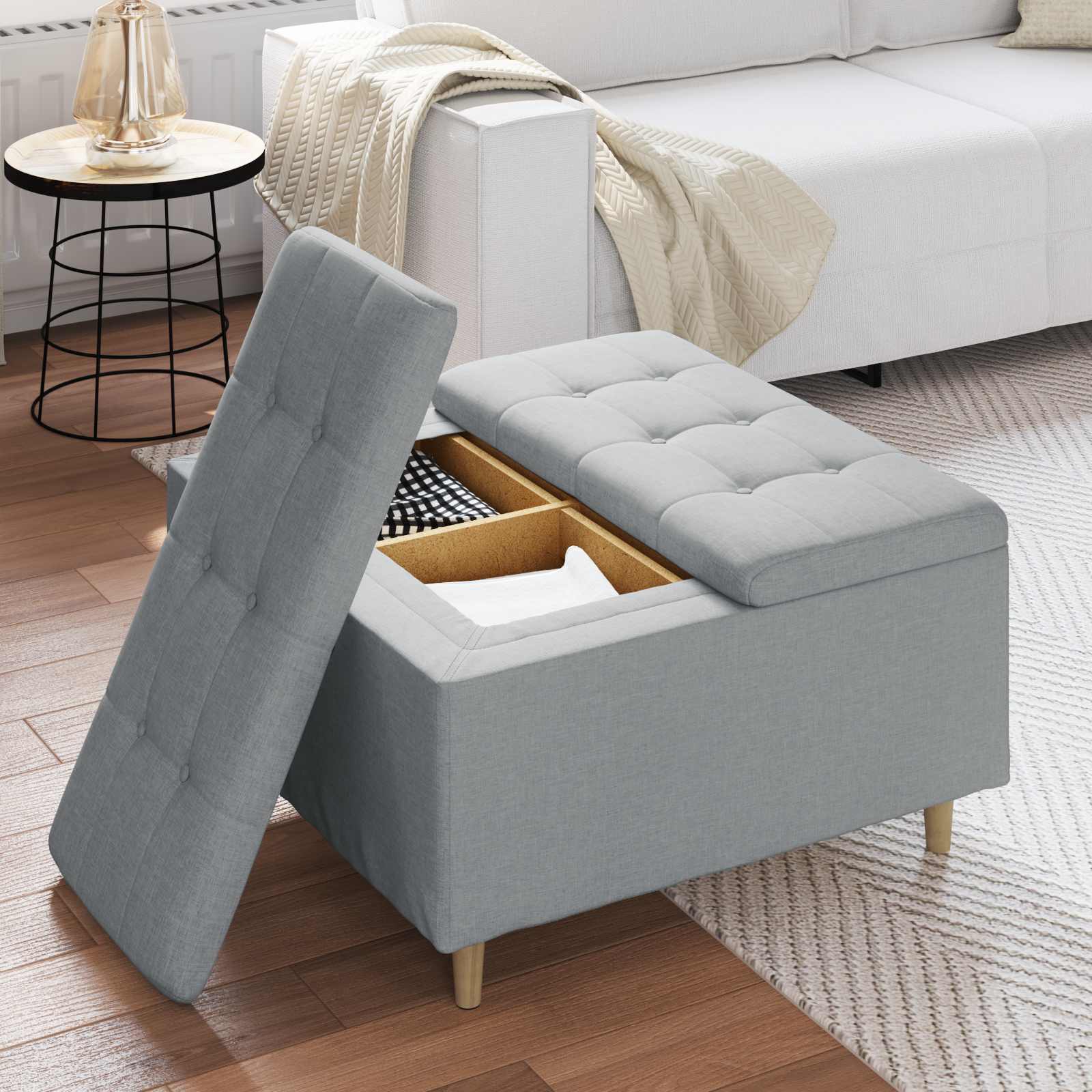 Tabouret bouton avec coussin Gris clair 80 x 80 x 45 cm tissu - XIOS