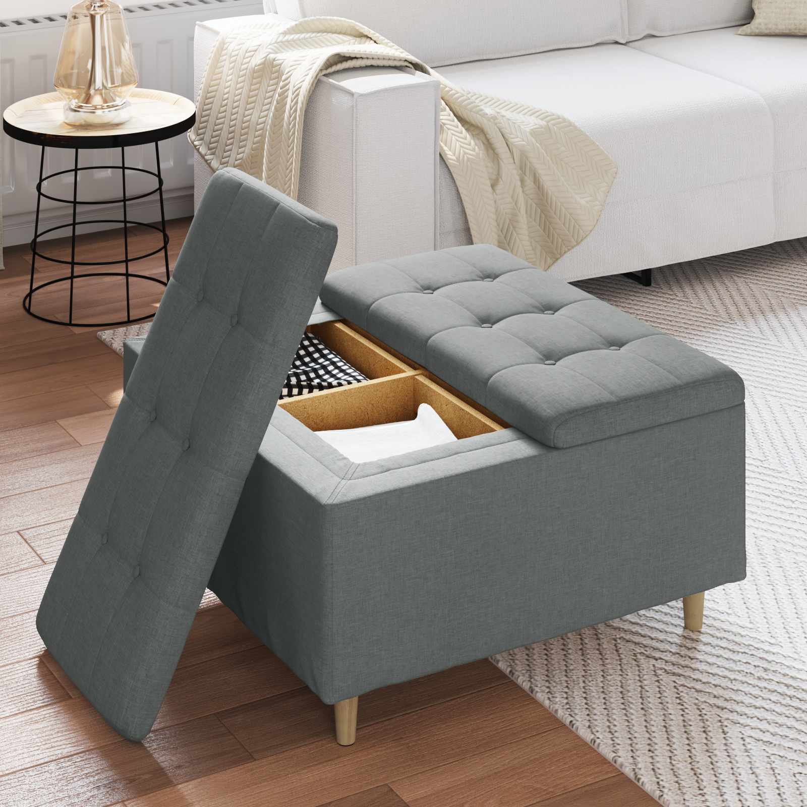 Tabouret bouton avec coussin Gris foncé 80 x 80 x 45 cm tissu - XIOS
