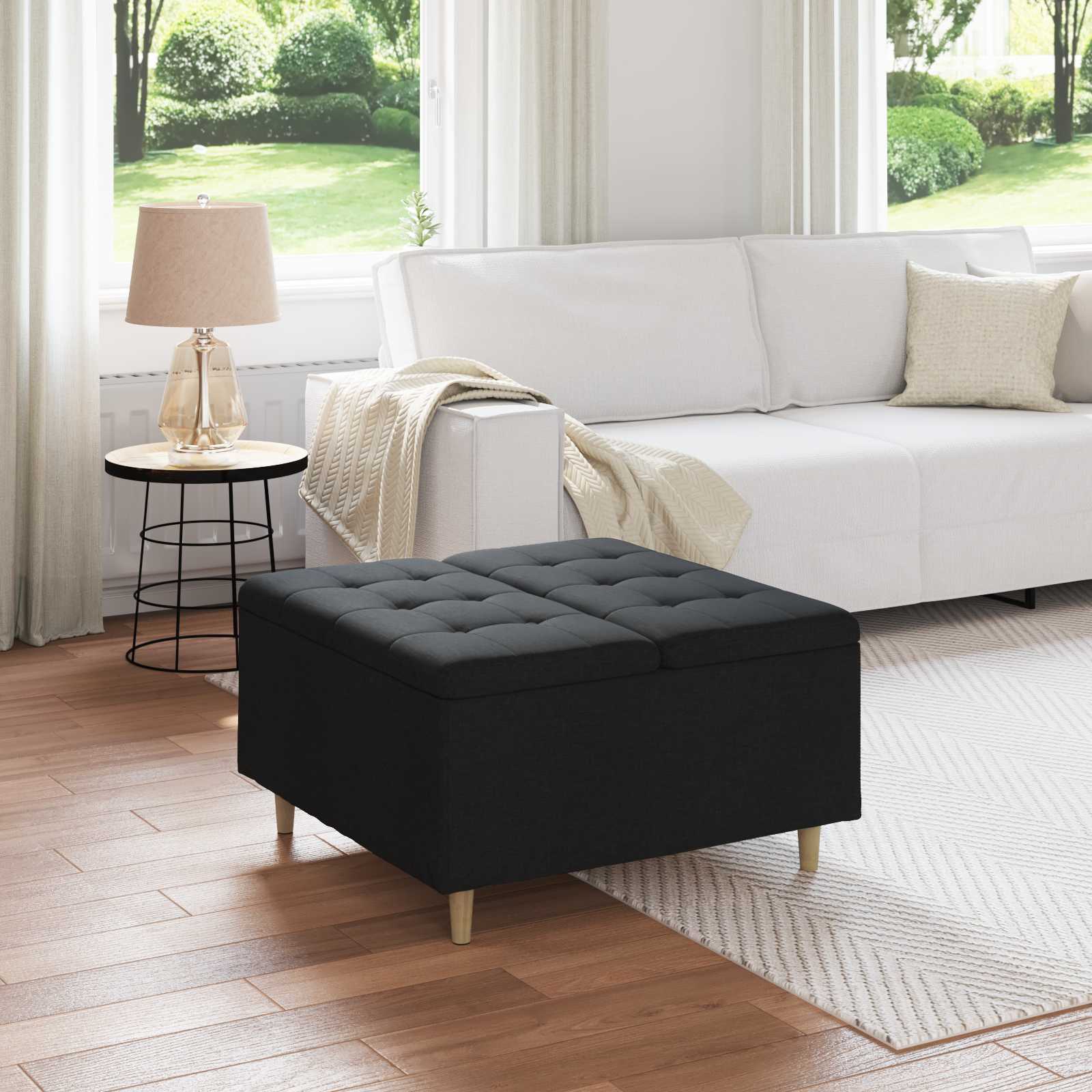 Tabouret bouton avec coussin Noir 80 x 80 x 45 cm tissu - XIOS