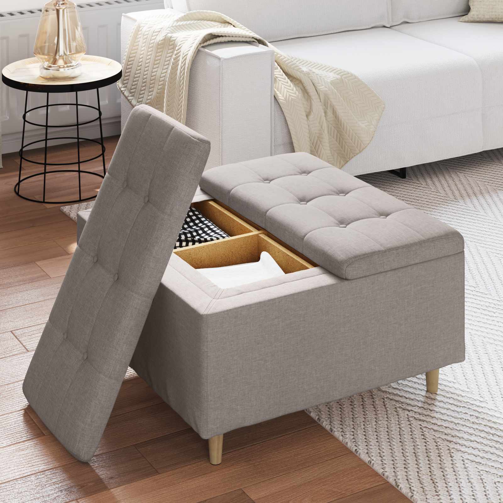 Pouf de rangement avec coussin Taupe 80 x 80 x 45 cm tissu - XIOS