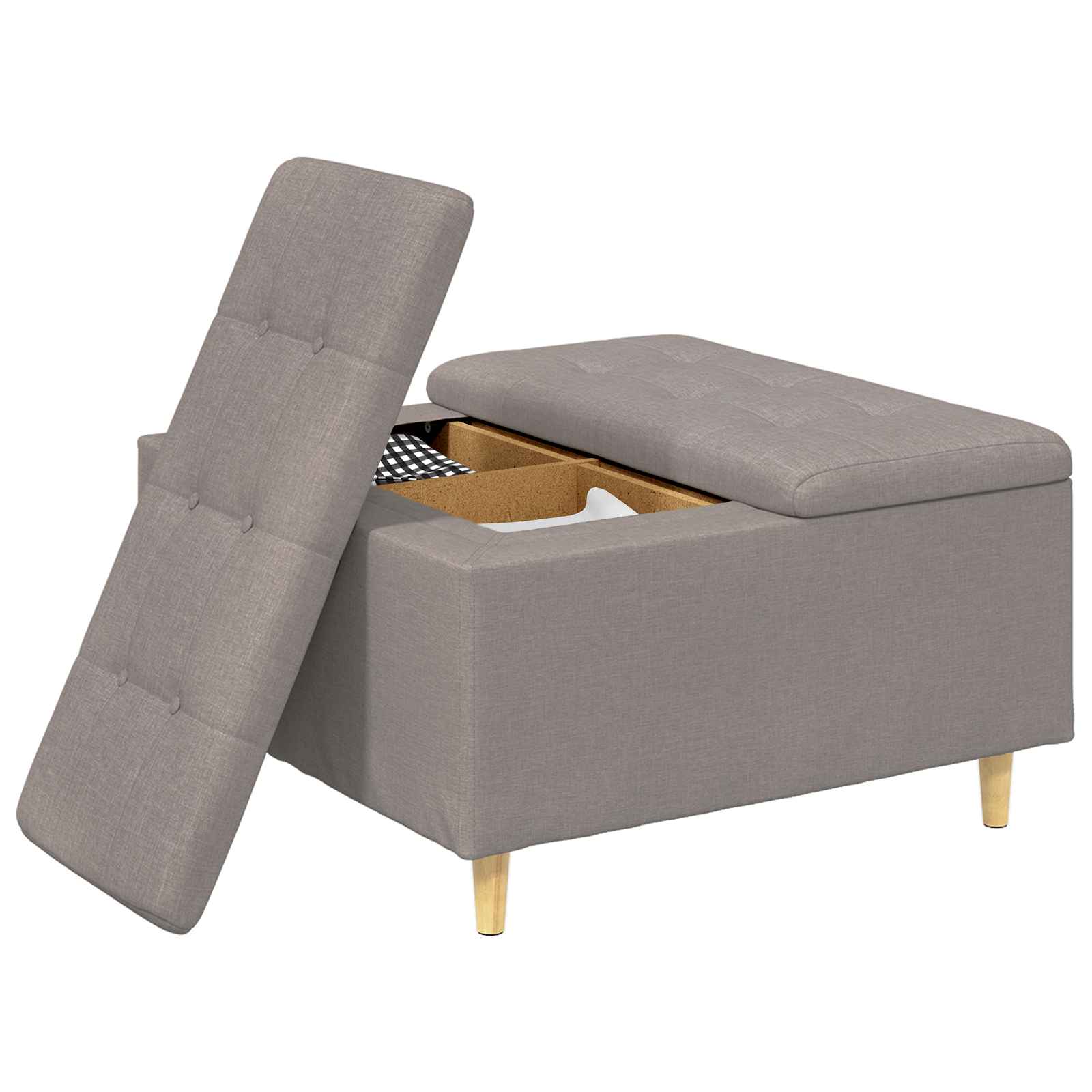 Pouf de rangement avec coussin Taupe 80 x 80 x 45 cm tissu - XIOS