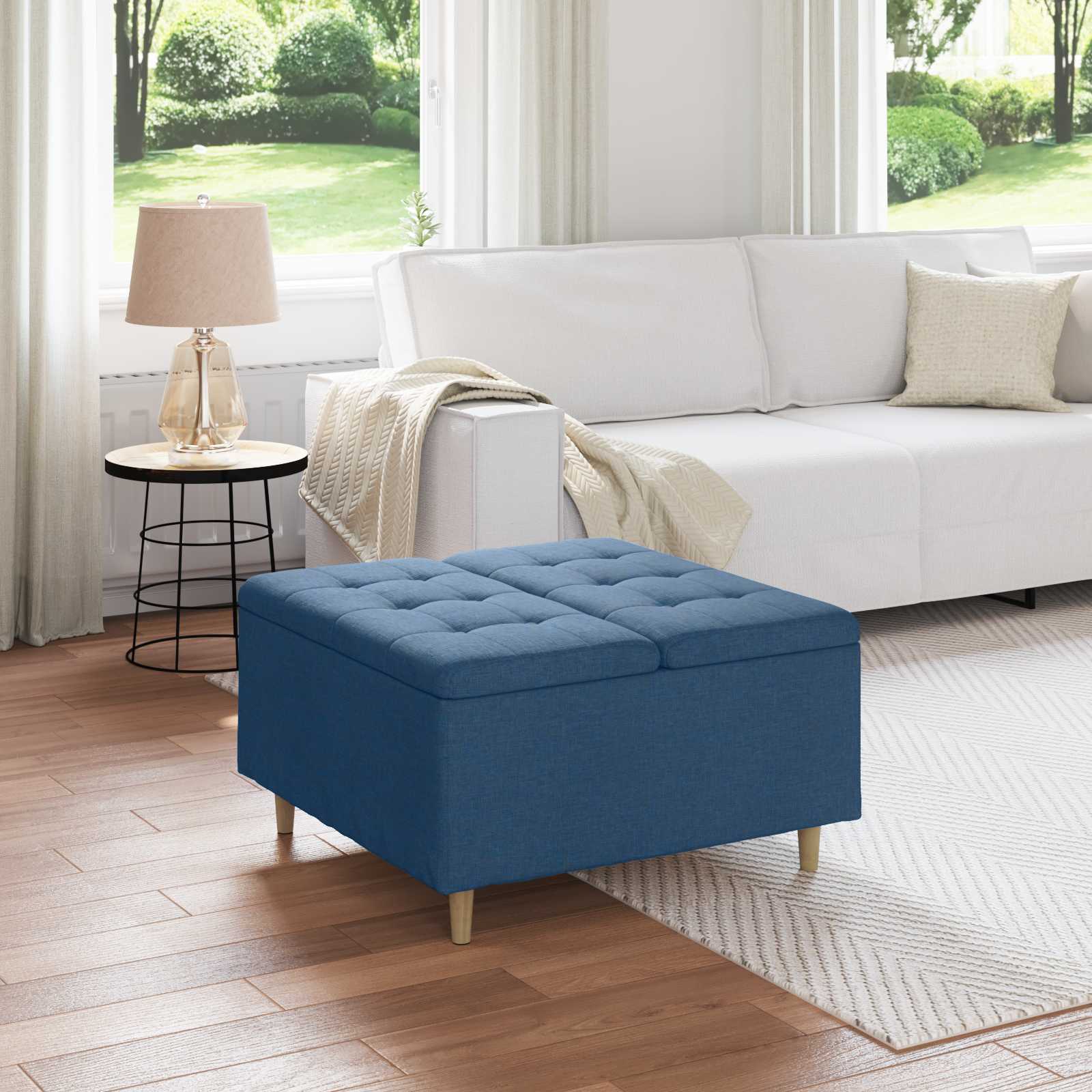 Tabouret bouton avec coussin Bleu 80 x 80 x 45 cm tissu - XIOS
