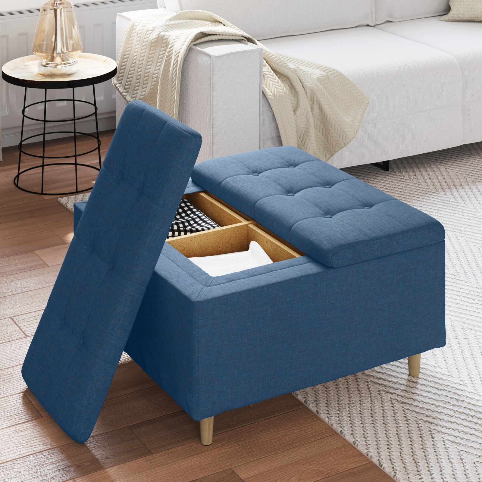 Tabouret bouton avec coussin Bleu 80 x 80 x 45 cm tissu - XIOS