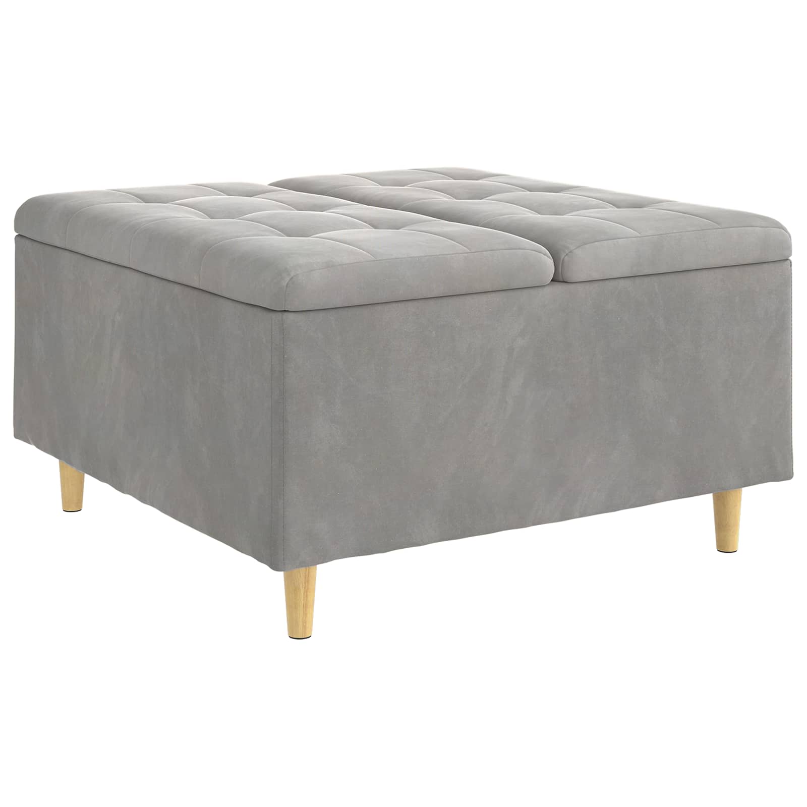 Tabouret bouton avec coussin Gris clair 80 x 80 x 45 cm Velours - XIOS