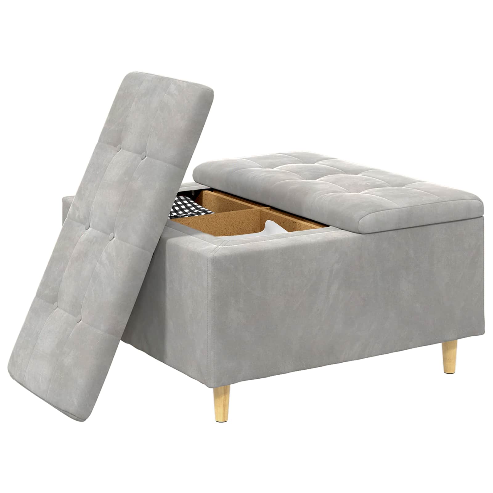 Tabouret bouton avec coussin Gris clair 80 x 80 x 45 cm Velours - XIOS