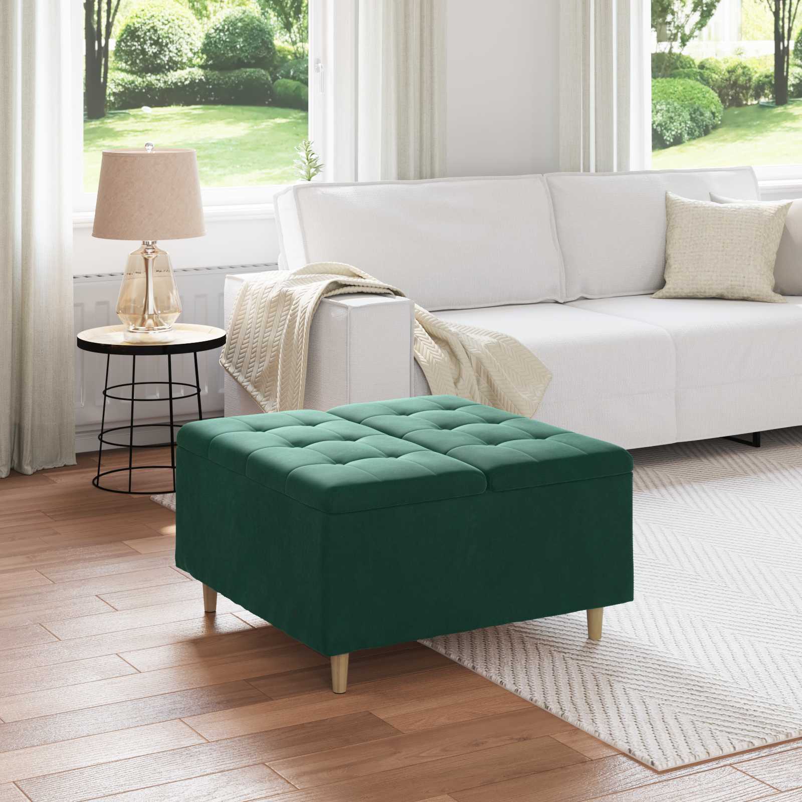 Tabouret bouton avec coussin Vert foncé 80 x 80 x 45 cm Velours - XIOS