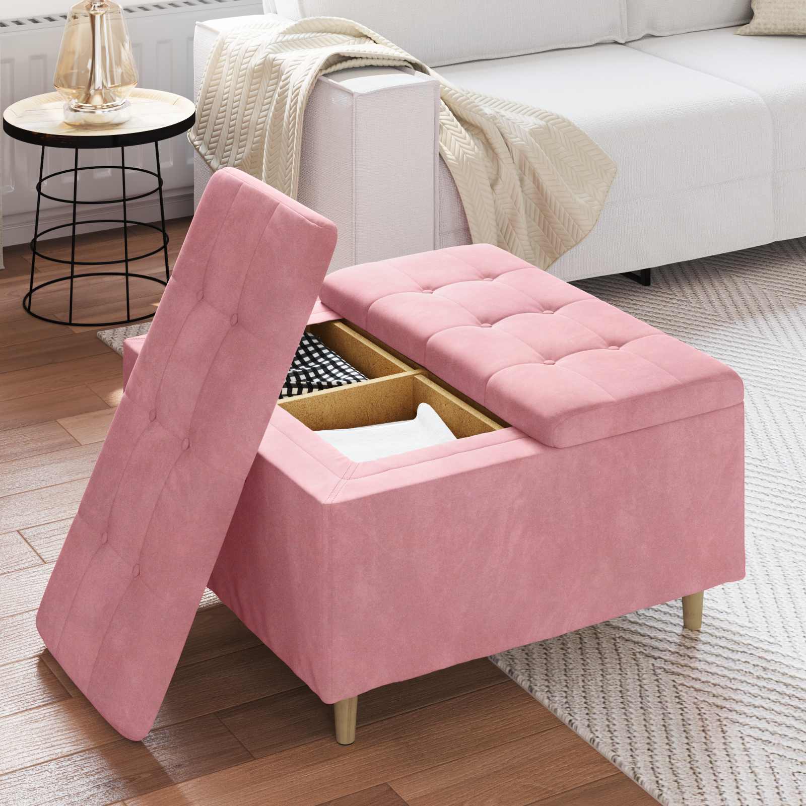 Tabouret bouton avec coussin Rose 80 x 80 x 45 cm Velours - XIOS