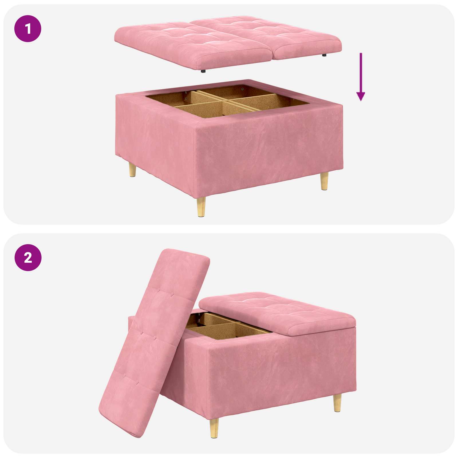 Tabouret bouton avec coussin Rose 80 x 80 x 45 cm Velours - XIOS