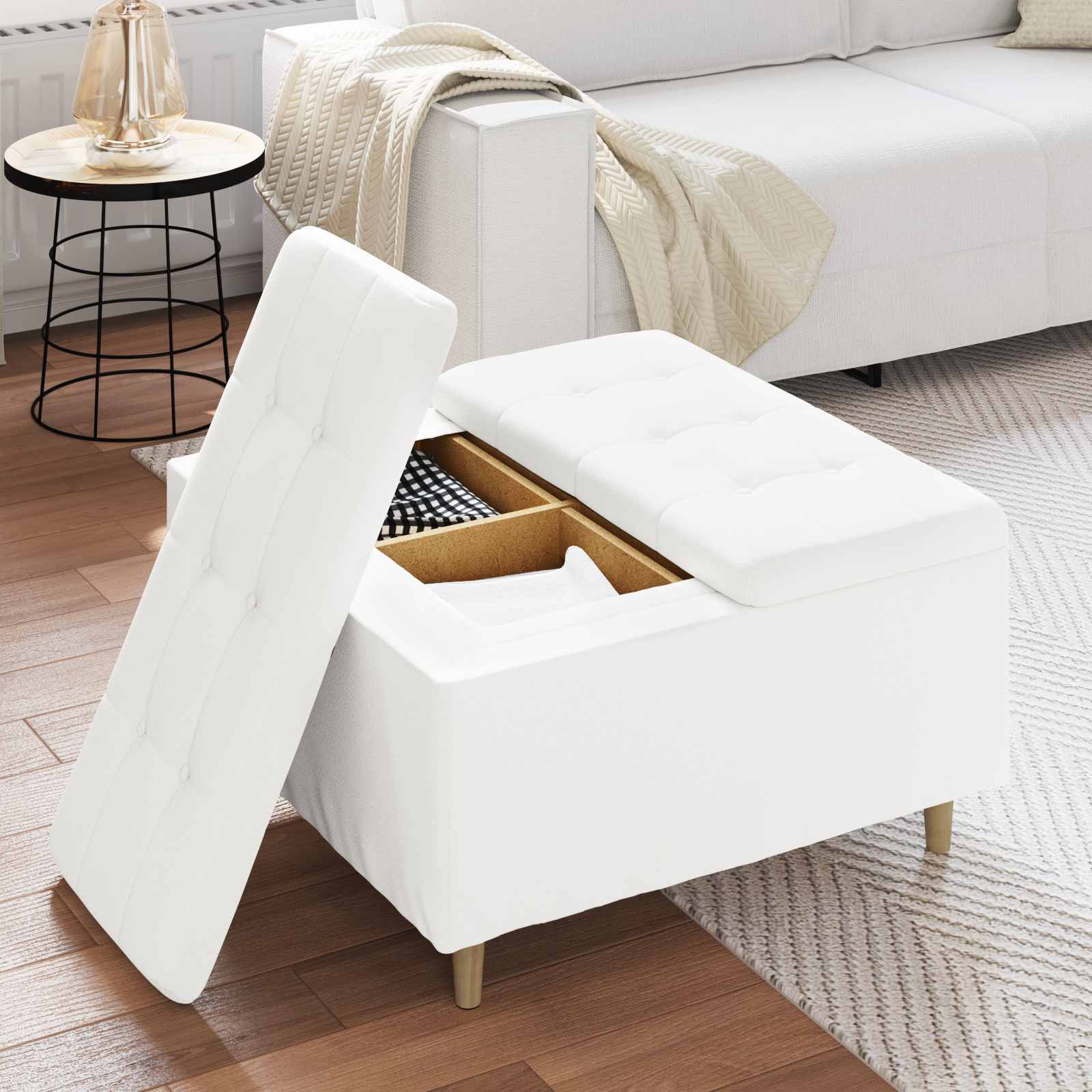 Tabouret bouton avec coussin Blanc 80 x 80 x 45 cm Simili cuir - XIOS