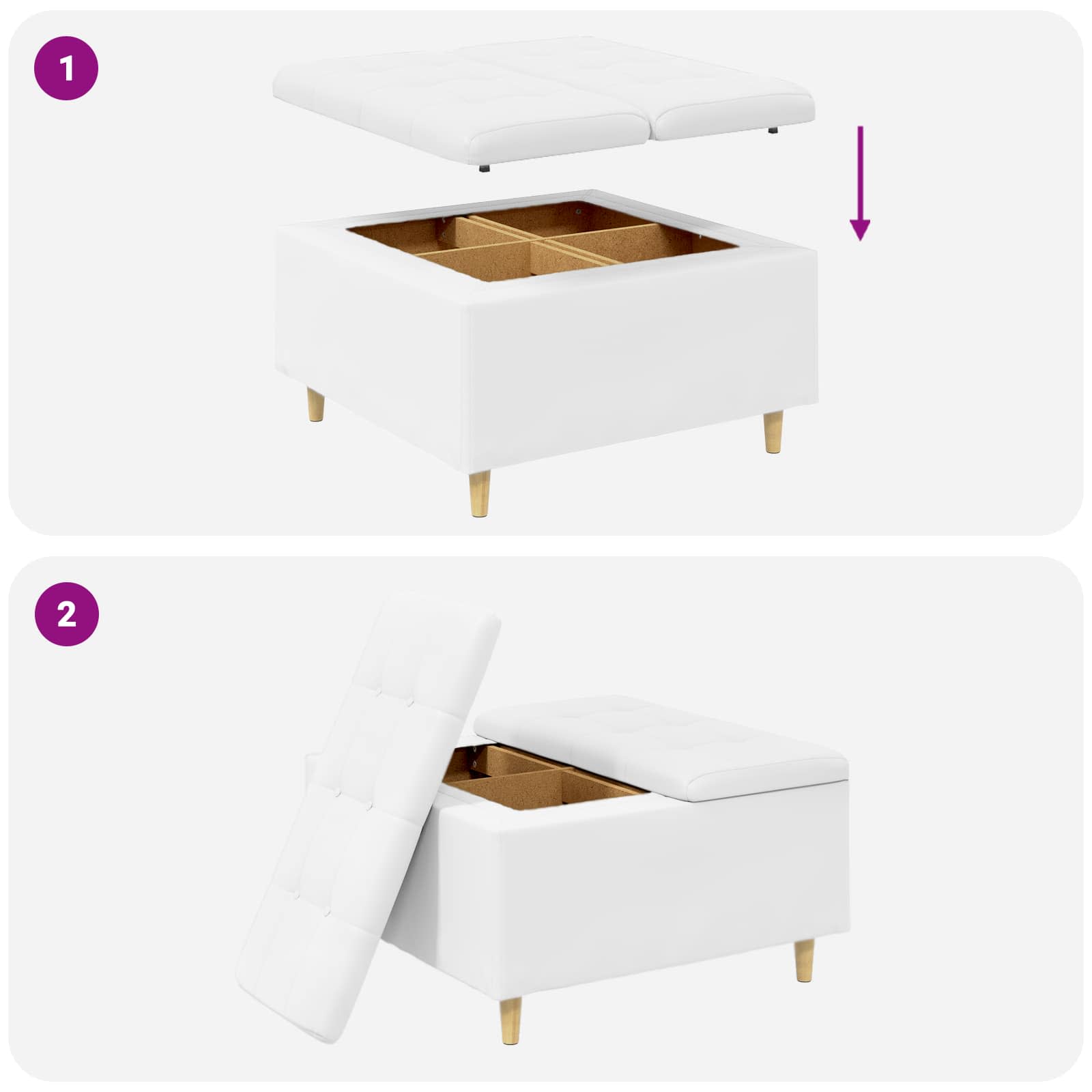 Tabouret bouton avec coussin Blanc 80 x 80 x 45 cm Simili cuir - XIOS