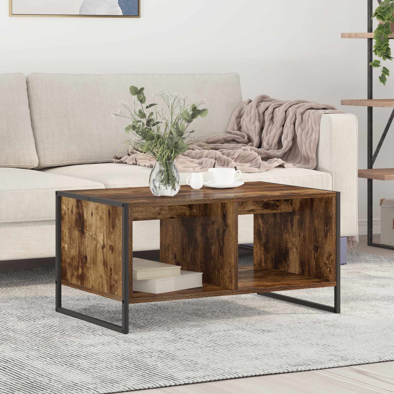 Table basse Chêne Fumé 80 x 50 x 40 cm Bois d'ingénierie - XIOS