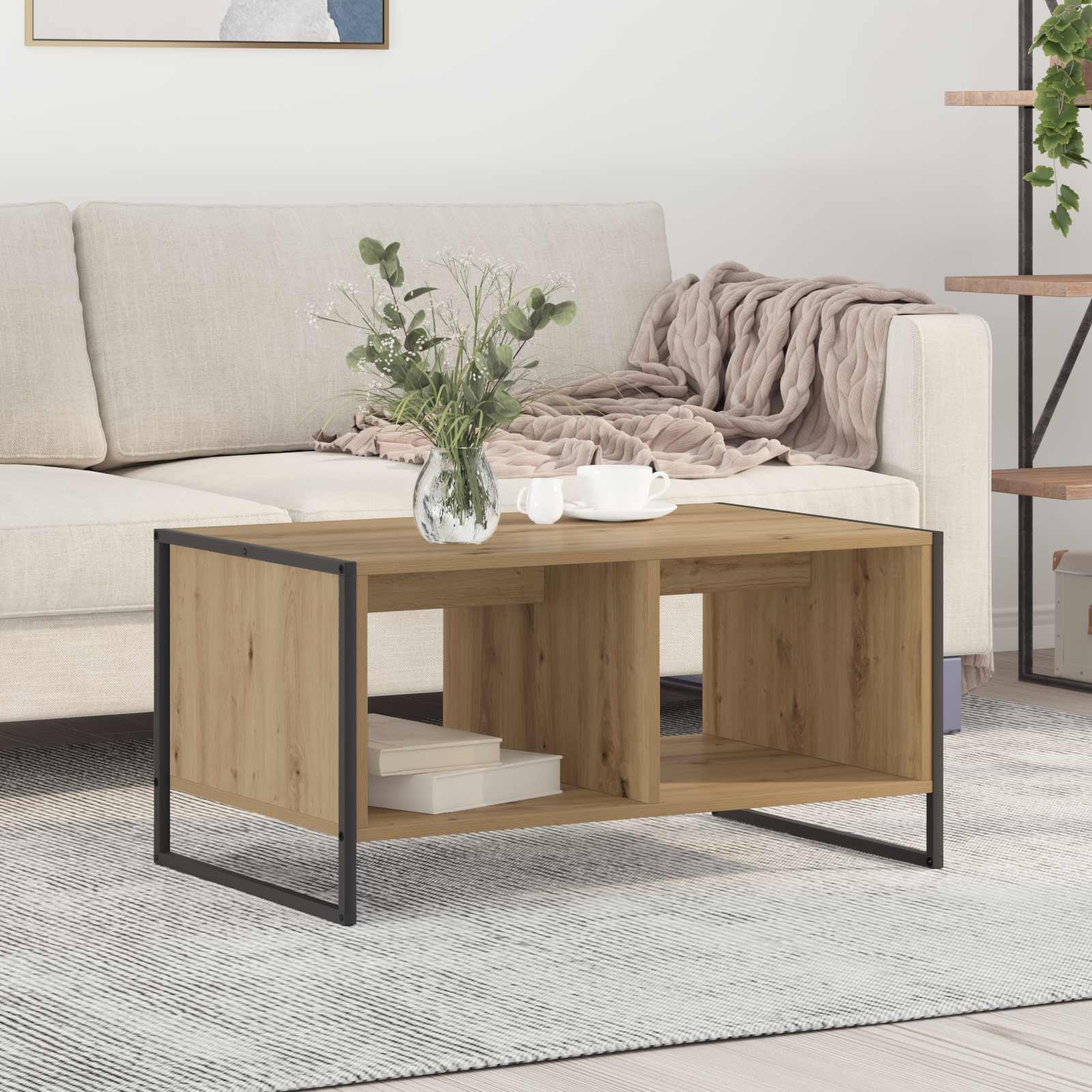 Table basse Chêne artisan 80 x 50 x 40 cm Bois d'ingénierie - XIOS