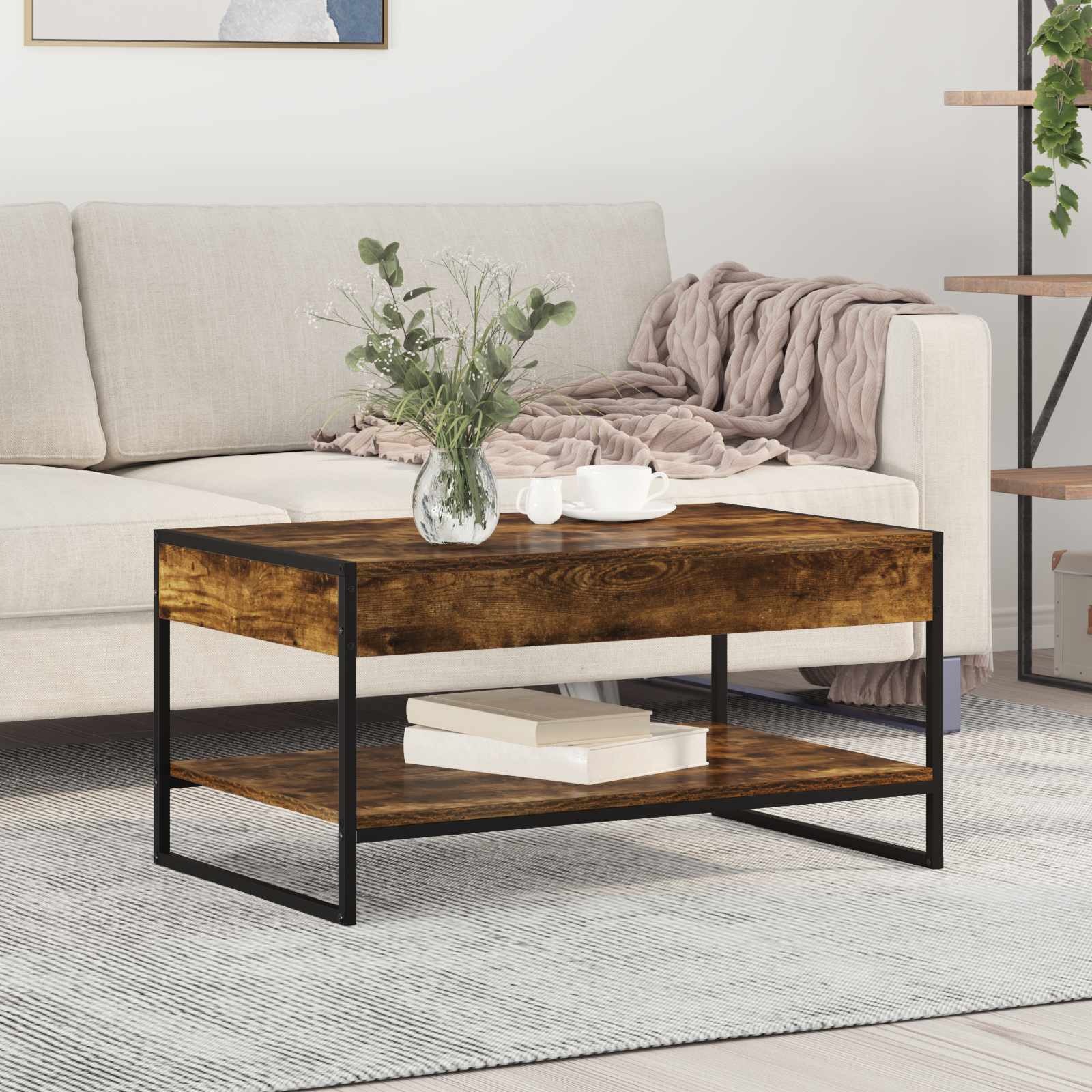 Table basse Chêne Fumé 80 x 50 x 40 cm Bois d'ingénierie - XIOS