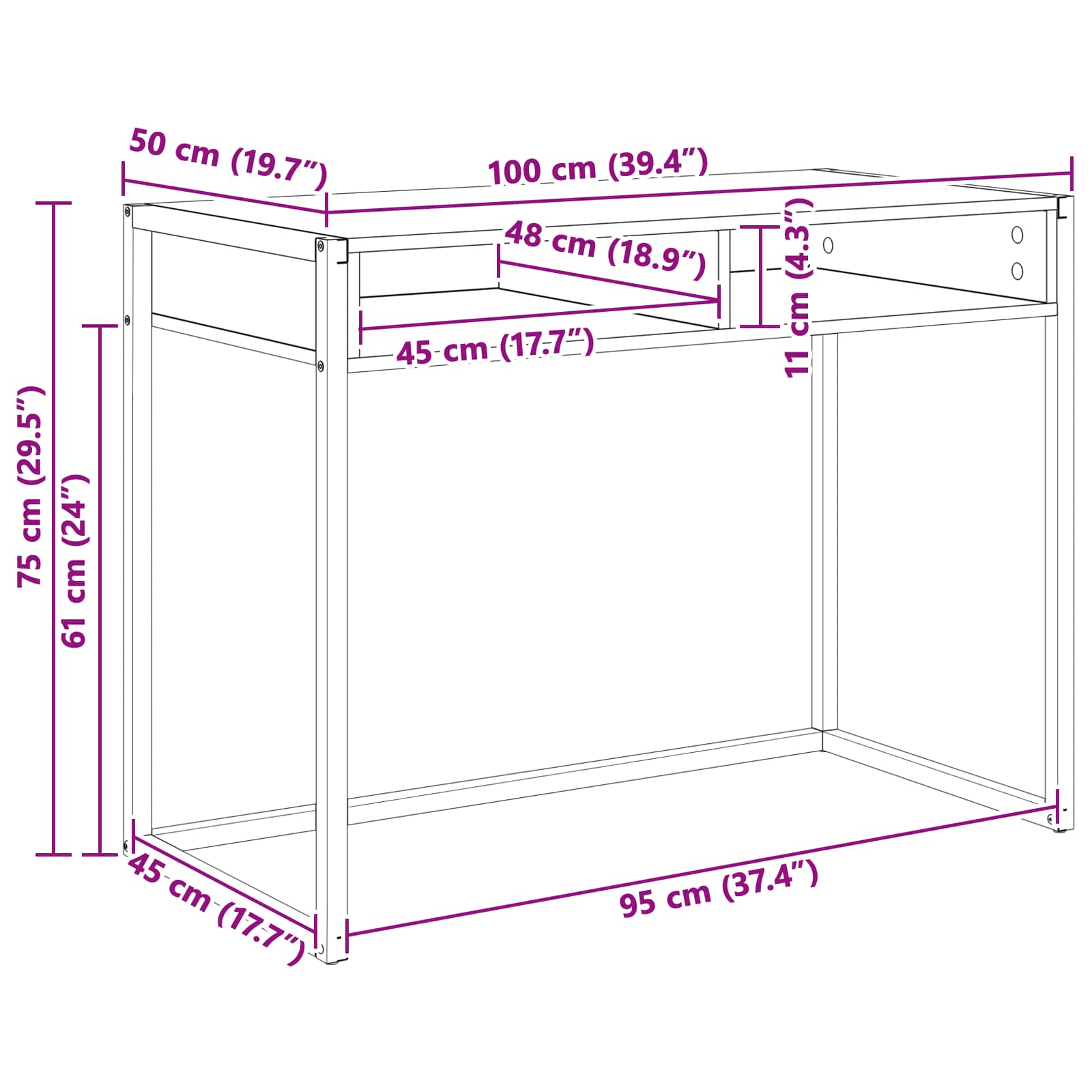 Bureau avec stockage Sonoma 100 x 50 x 75 cm Bois d'ingénierie - XIOS