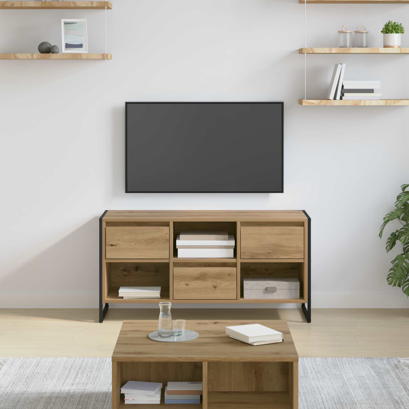 Meuble TV Chêne artisan 100 x 36 x 49,5 cm Bois d'ingénierie - XIOS