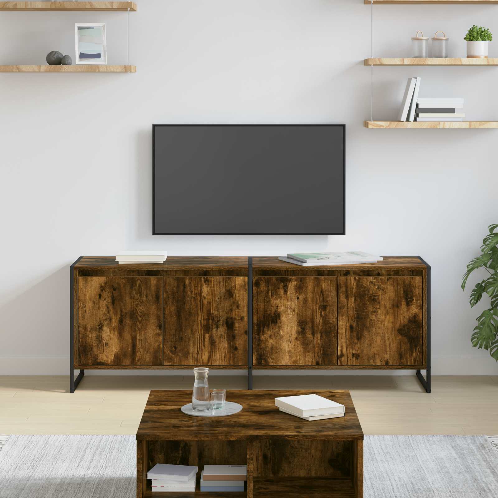 Meuble TV Chêne Fumé 140 x 36 x 49.5 cm Bois d'ingénierie - XIOS