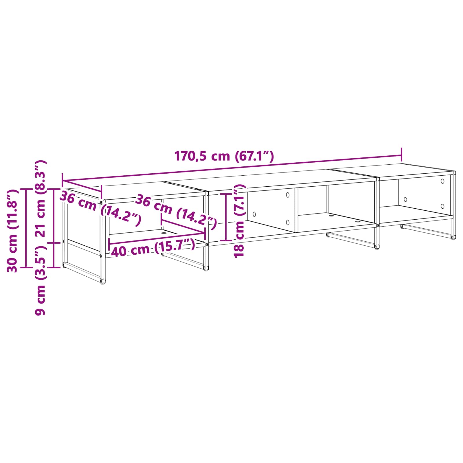 Meuble TV Gris Sonoma 170,5 x 36 x 30,5 cm Bois d'ingénierie - XIOS