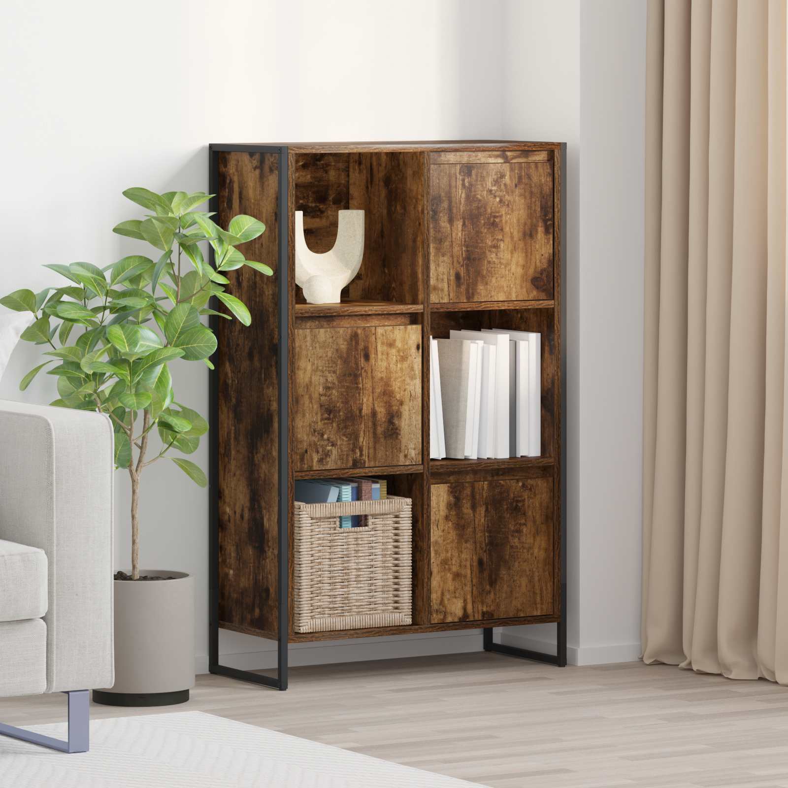 Bibliothèque Chêne Fumé 68 x 30 x 108.5 cm Bois d'ingénierie - XIOS