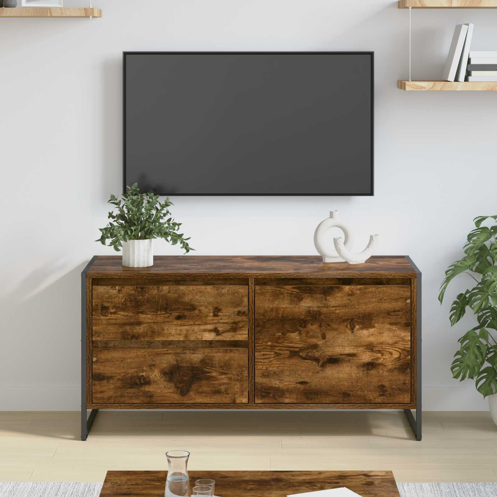 Meuble TV Chêne Fumé 100 x 36 x 49.5 cm Bois d'ingénierie - XIOS