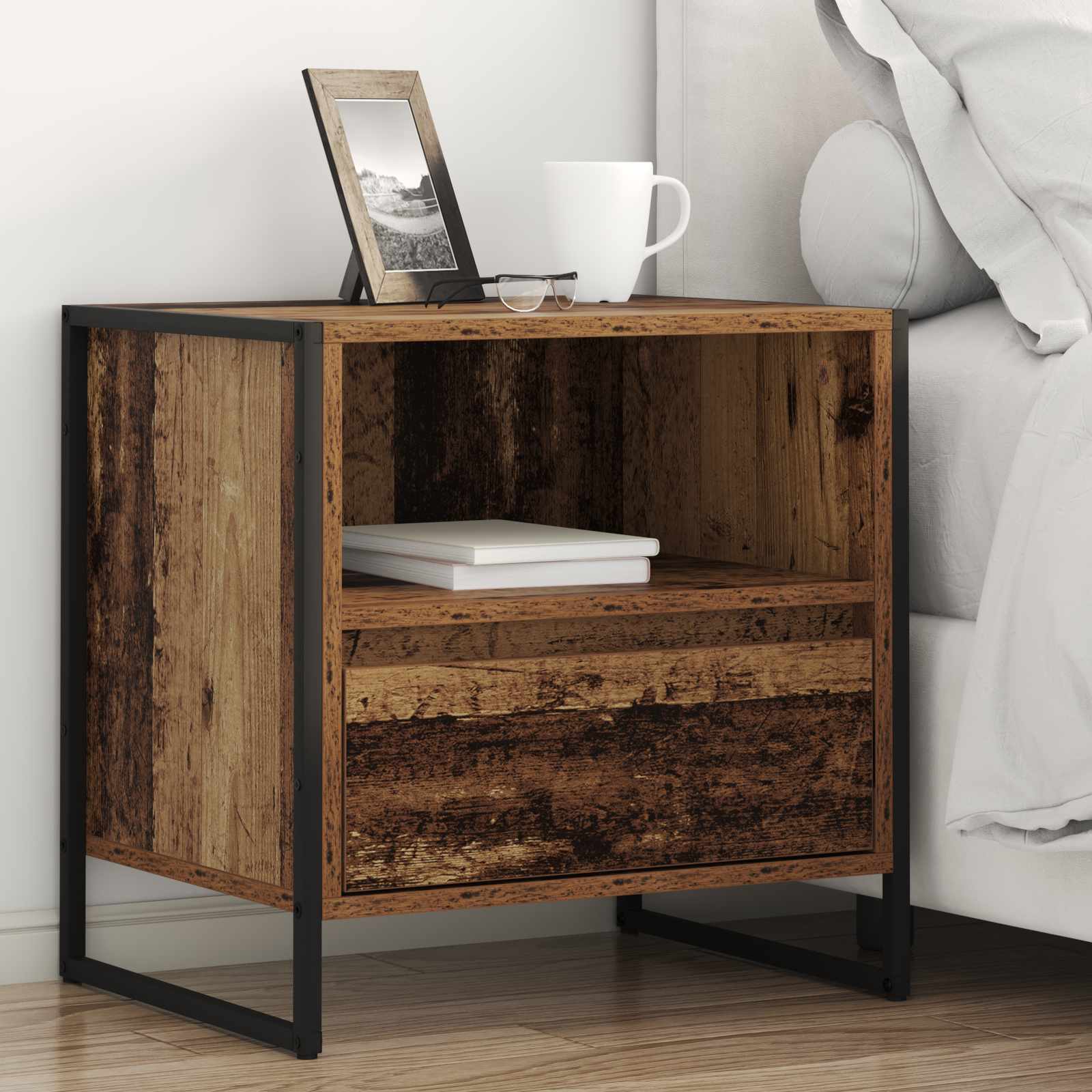 Table de chevet avec tiroir 2 pcs Bois Ancien 50 x 39,5 x 50 cm - XIOS