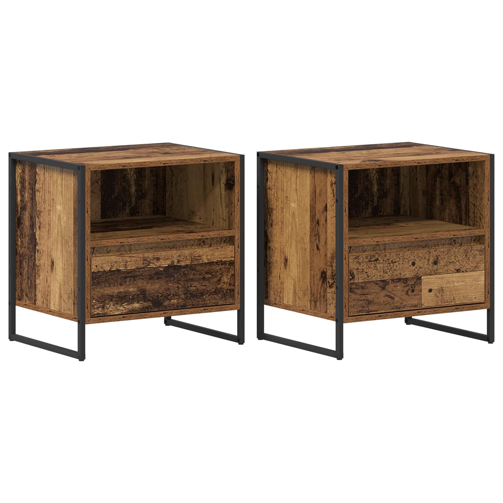 Table de chevet avec tiroir 2 pcs Bois Ancien 50 x 39,5 x 50 cm - XIOS