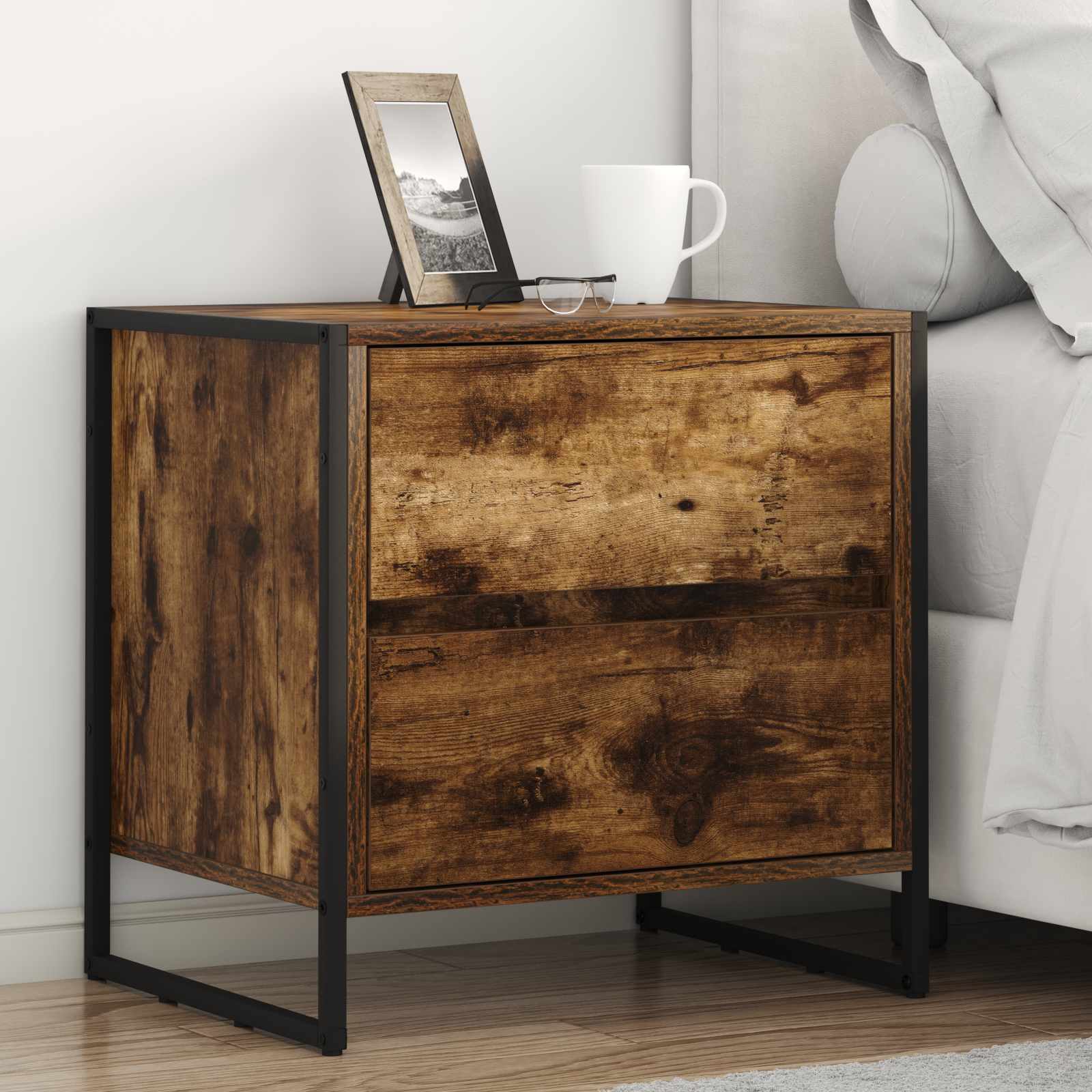 Table de chevet avec tiroir 2 pcs Chêne Fumé 50 x 39,5 x 50 cm - XIOS