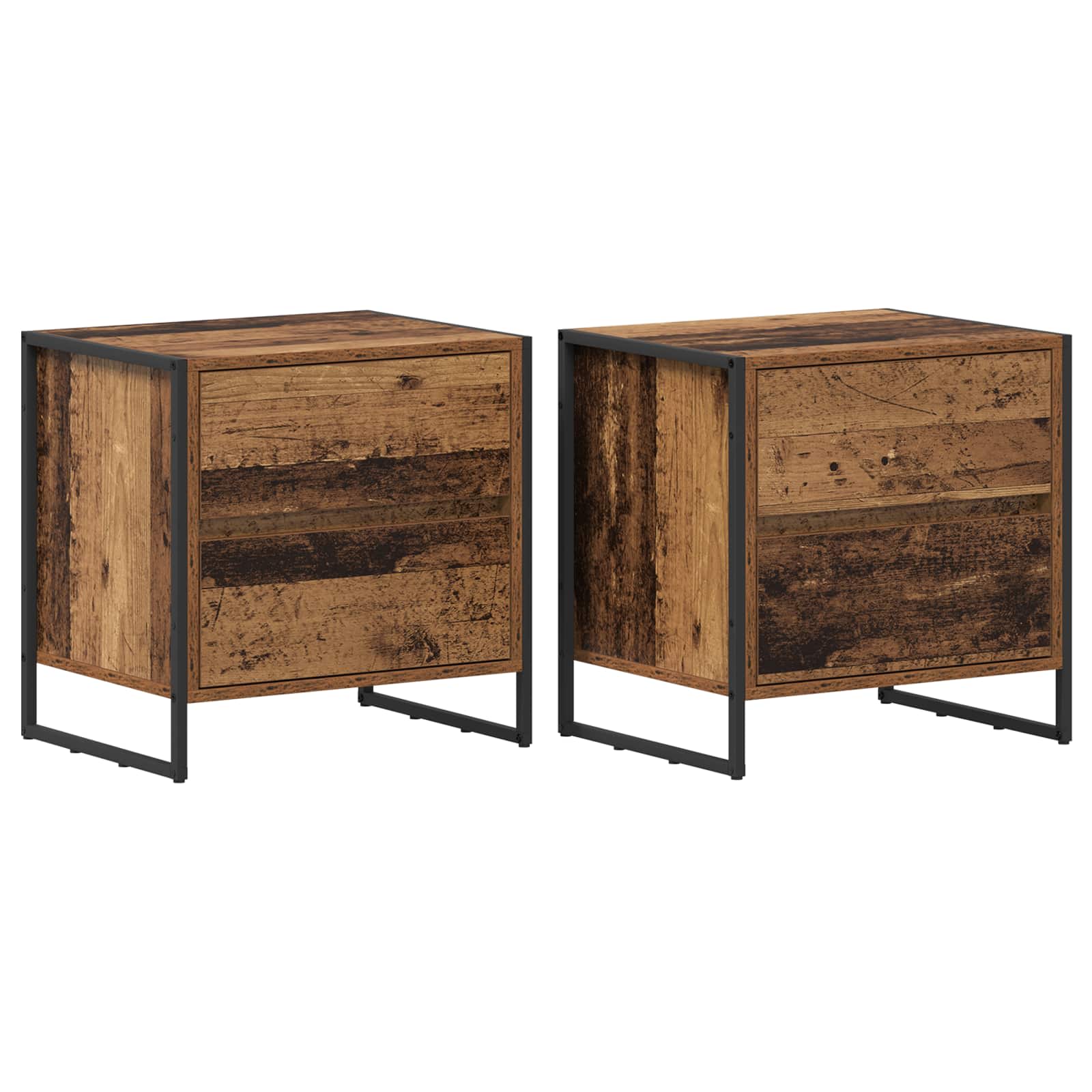 Table de chevet avec tiroir 2 pcs Bois Ancien 50 x 39,5 x 50 cm - XIOS