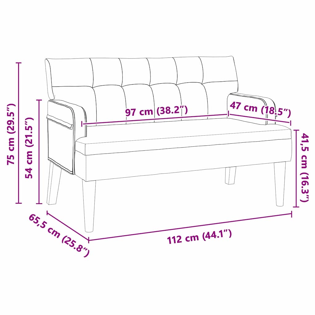 Banc Chesterfield Gris foncé 112 x 65,5 x 75 cm Velours - XIOS