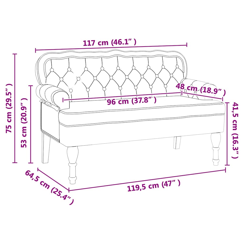Banc Chesterfield Noir 119,5 x 64,5 x 75 cm Cuir synthétique - XIOS