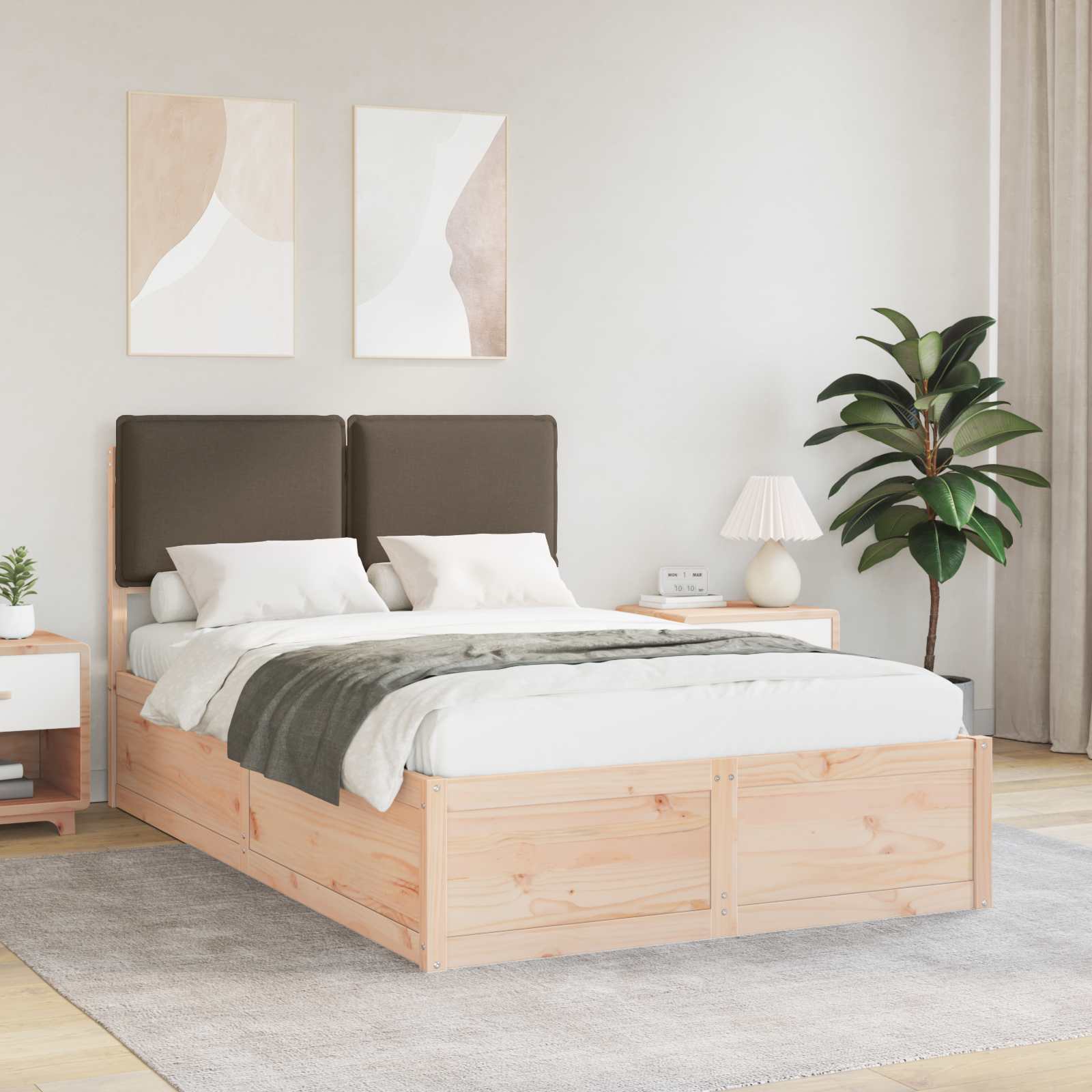 Cadre de lit avec tête de lit rembourrée Taupe 120 x 190 cm - XIOS