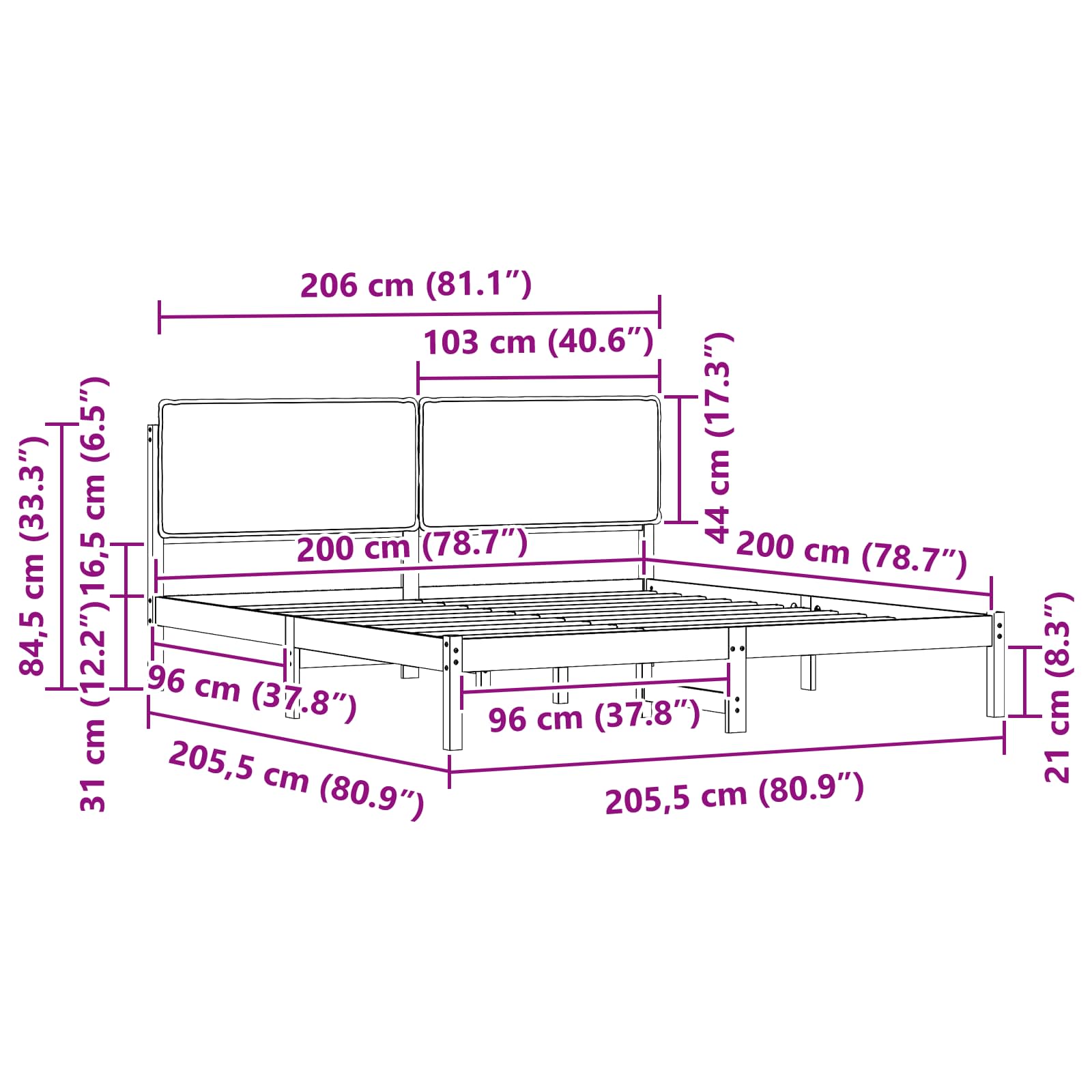 Cadre de lit avec tête de lit rembourrée Gris foncé - XIOS