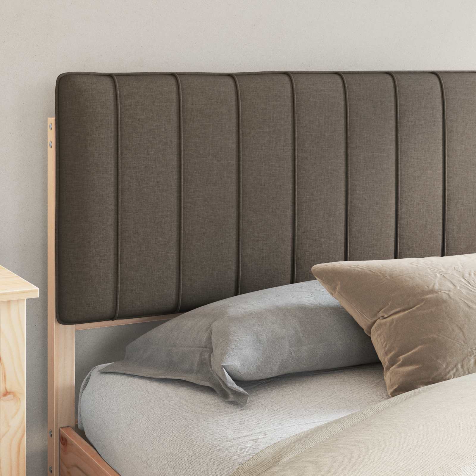 Cadre de lit avec tête de lit rembourrée Taupe 200 x 200 cm - XIOS