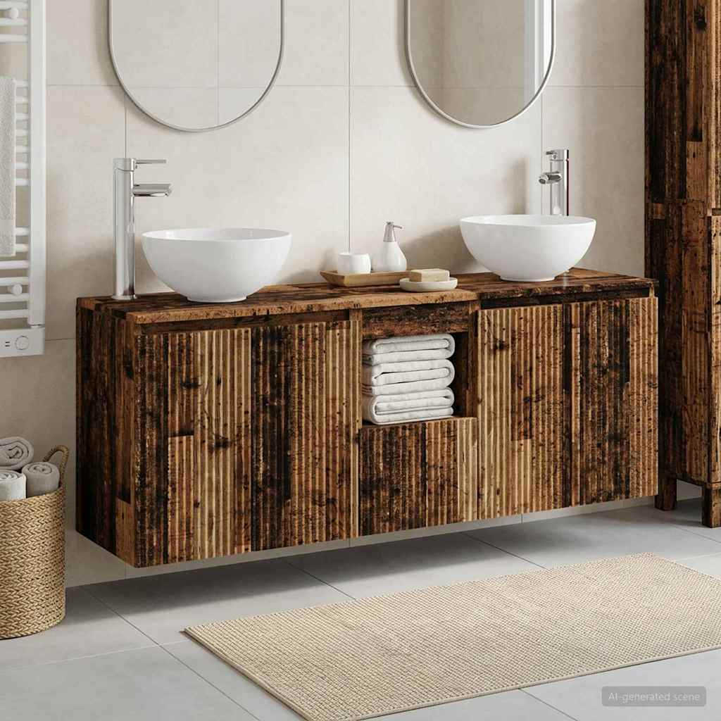 Ensemble d'armoire de salle de bain 3 pc Bois ancien