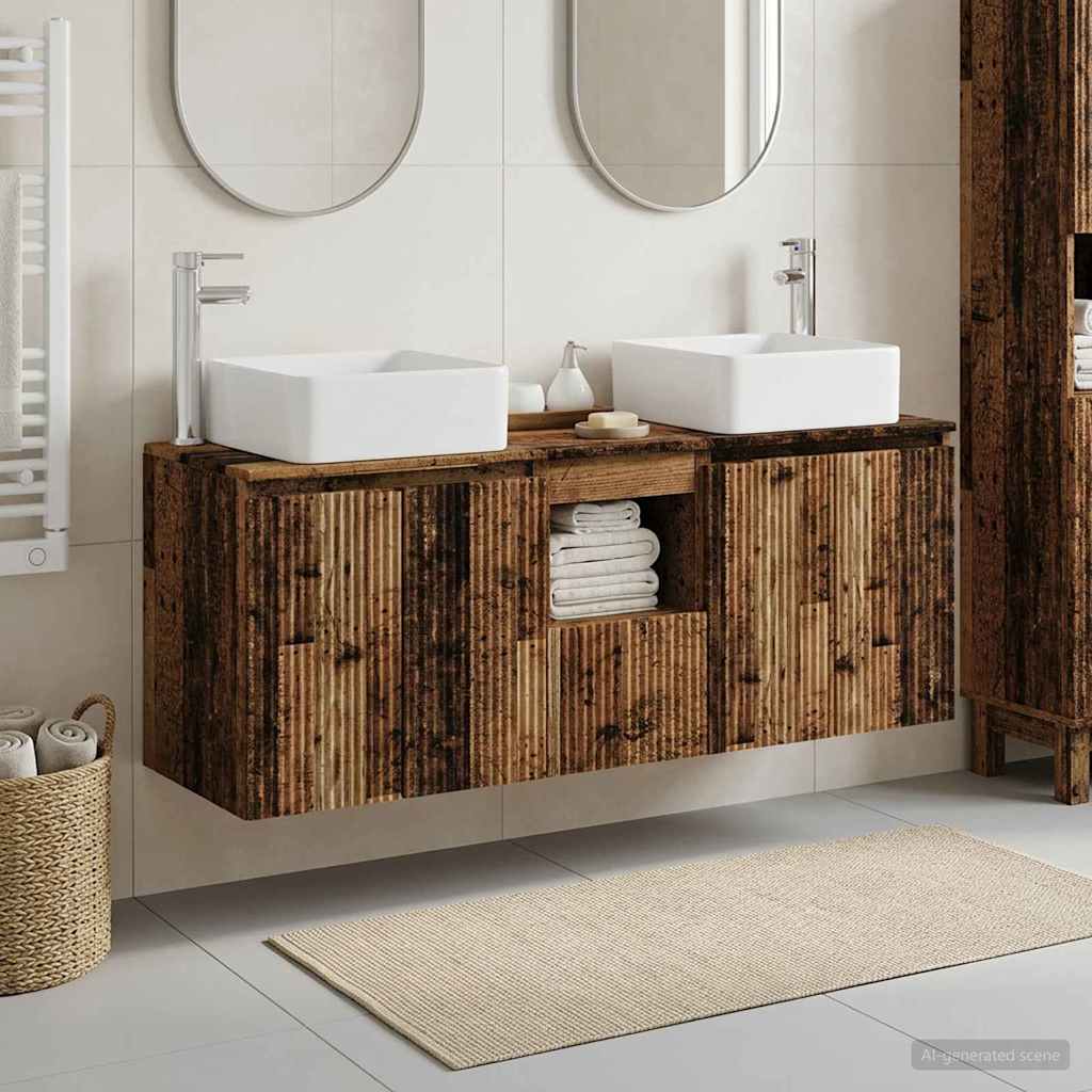 Ensemble d'armoire de salle de bain 3 pc Bois ancien