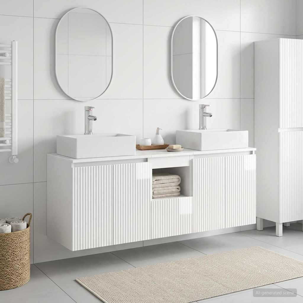 Ensemble d'armoire de salle de bain 3 pc Blanc brillant