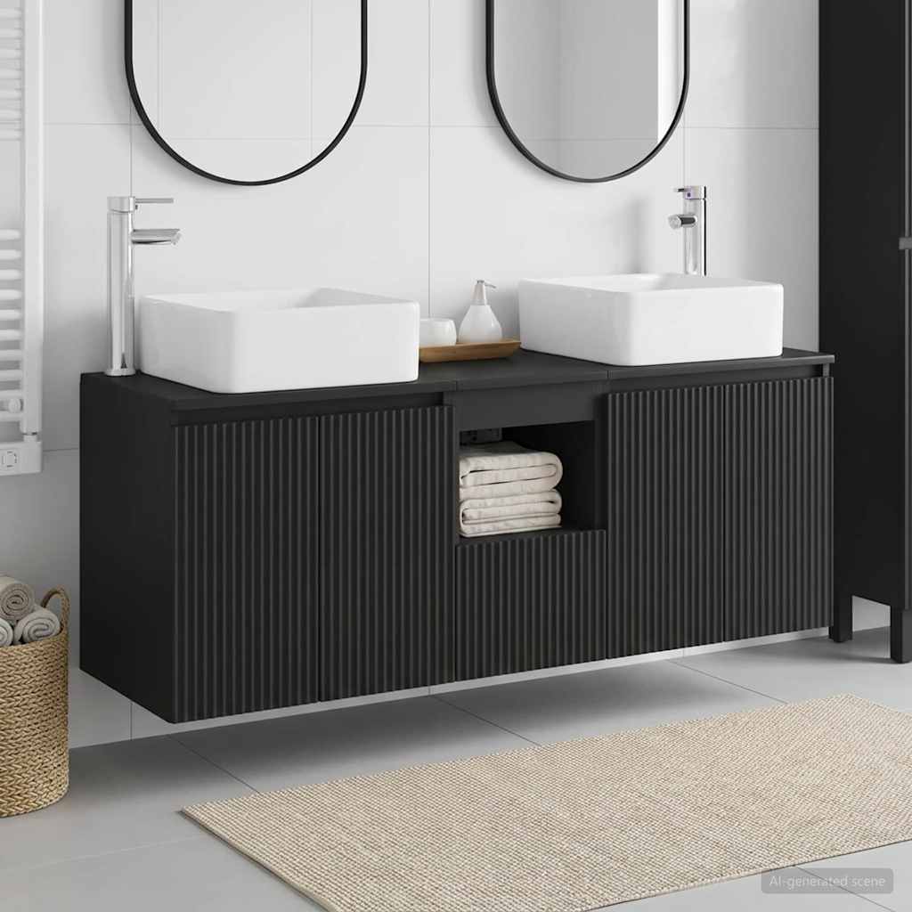 Ensemble d'armoire de salle de bain 3 pc Noir 53 x 35 x 63 cm