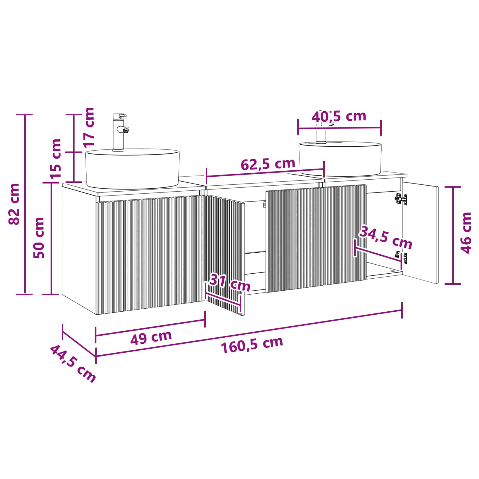 Ensemble d'armoire de salle de bain 3 pc Noir
