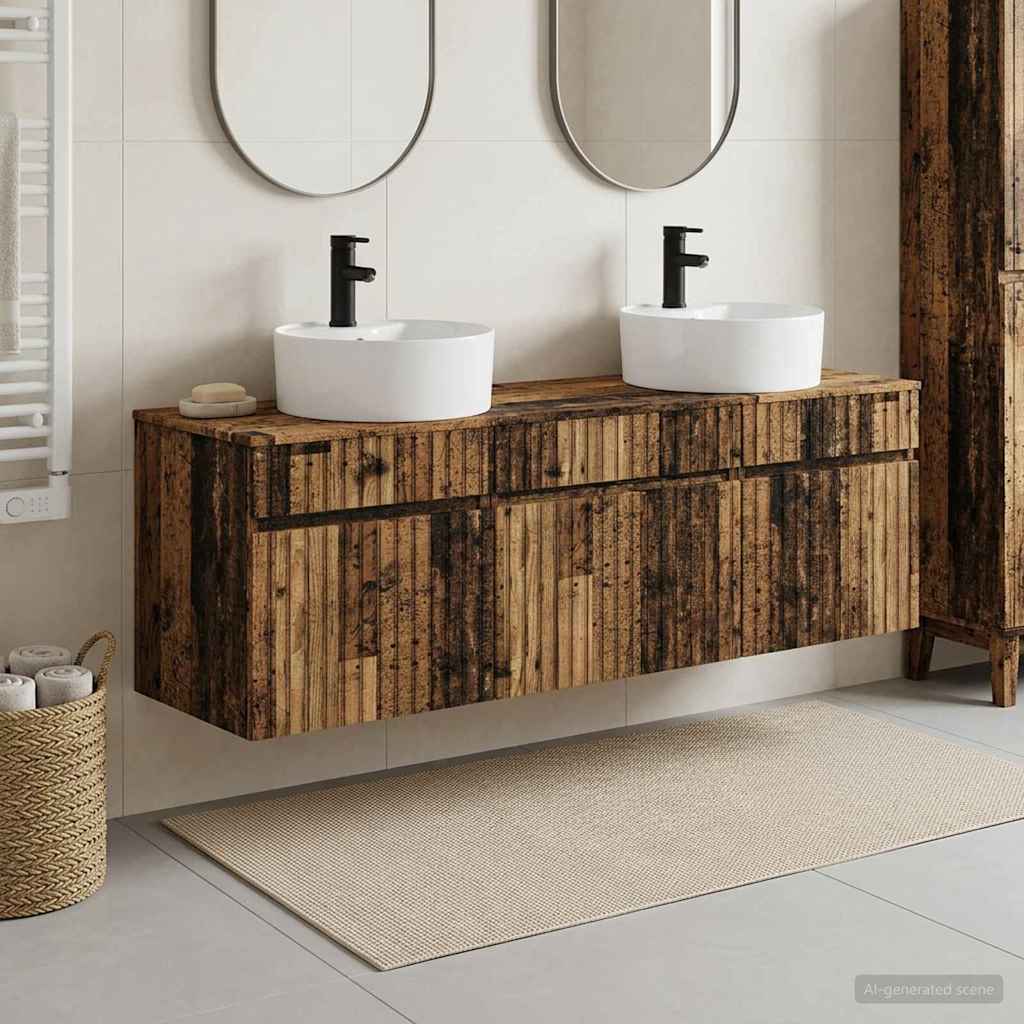 Ensemble d'armoire de salle de bain 3 pc Bois ancien