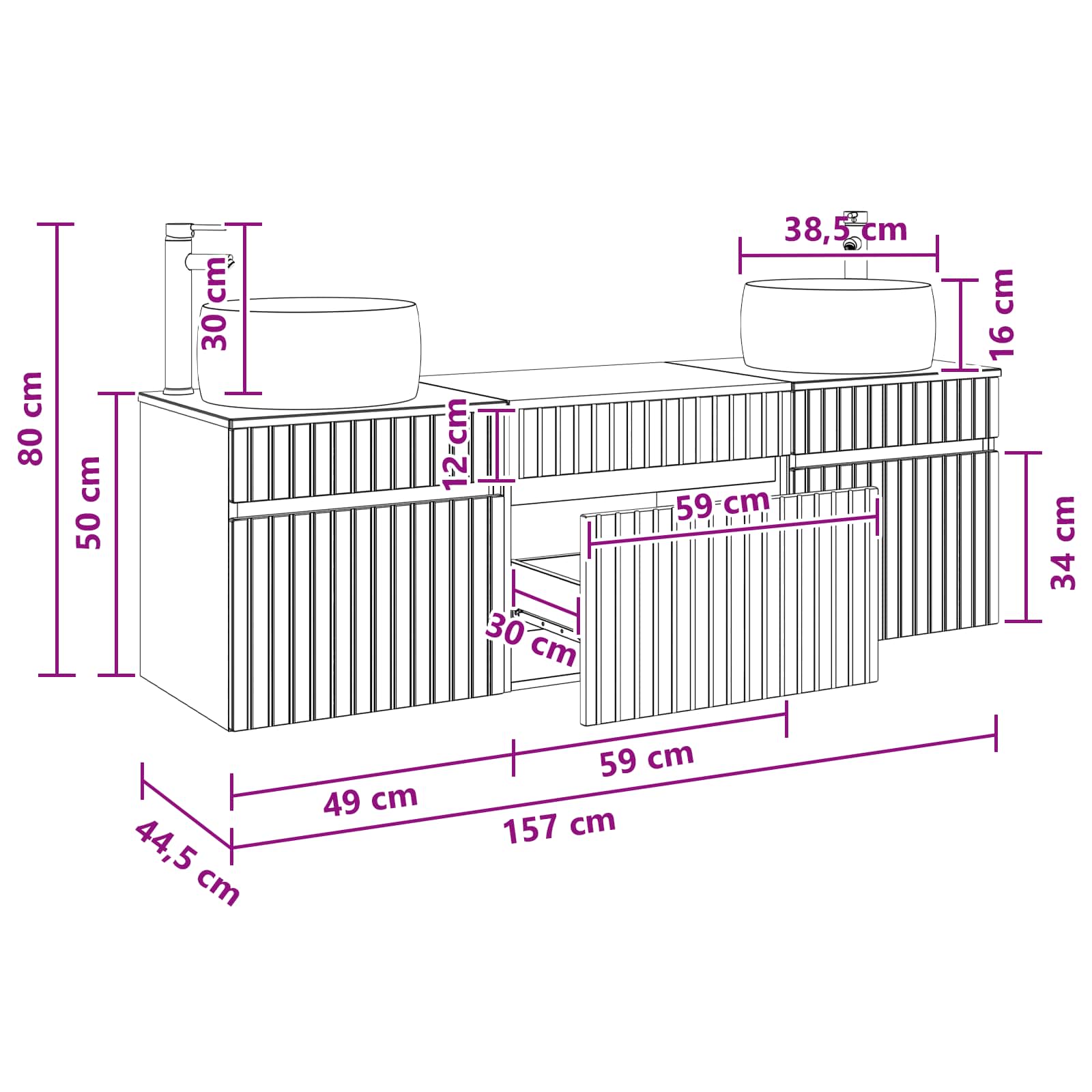 Ensemble d'armoire de salle de bain 3 pc Noir 49 x 44,5 x 66 cm