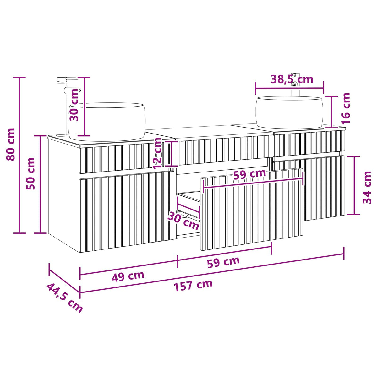Ensemble d'armoire de salle de bain 3 pc Blanc brillant