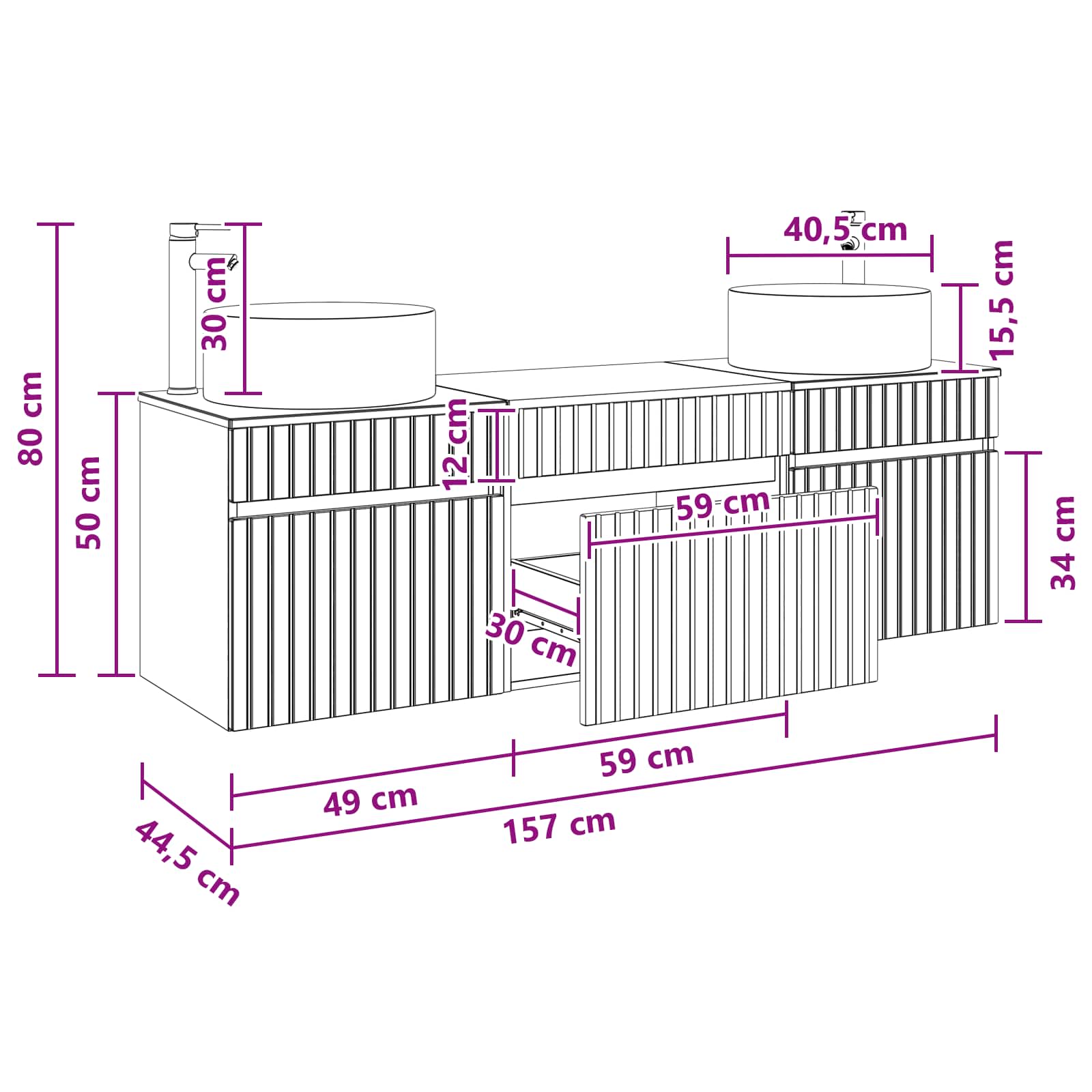 Ensemble d'armoire de salle de bain 3 pc Gris béton