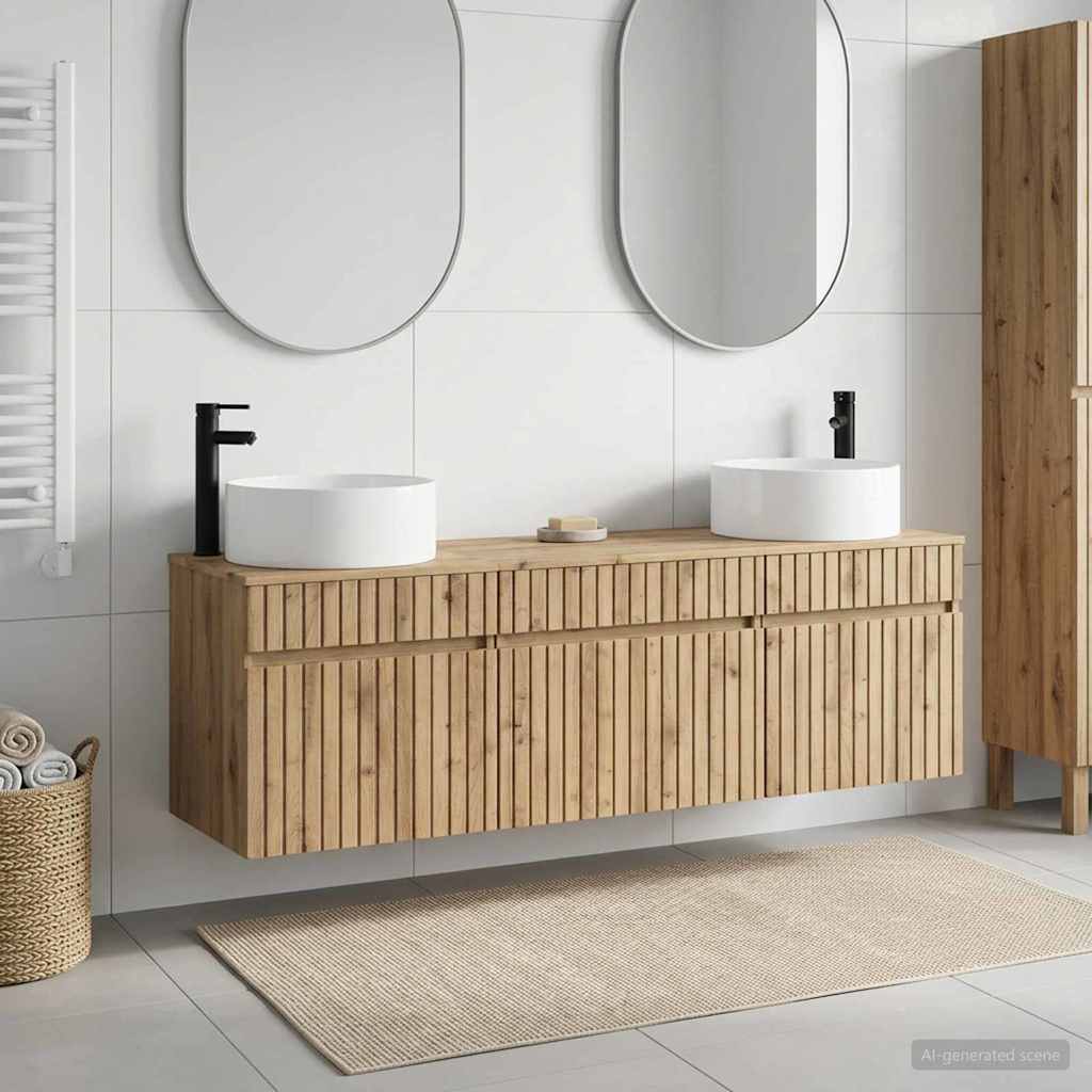 Ensemble d'armoire de salle de bain 3 pc Chêne artisanal